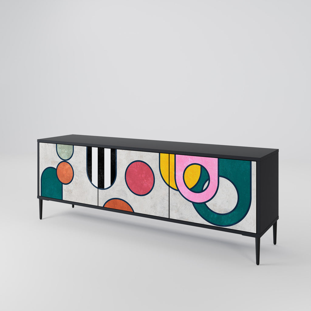 COOL STORY 3-Door TV Stand in Black Finish