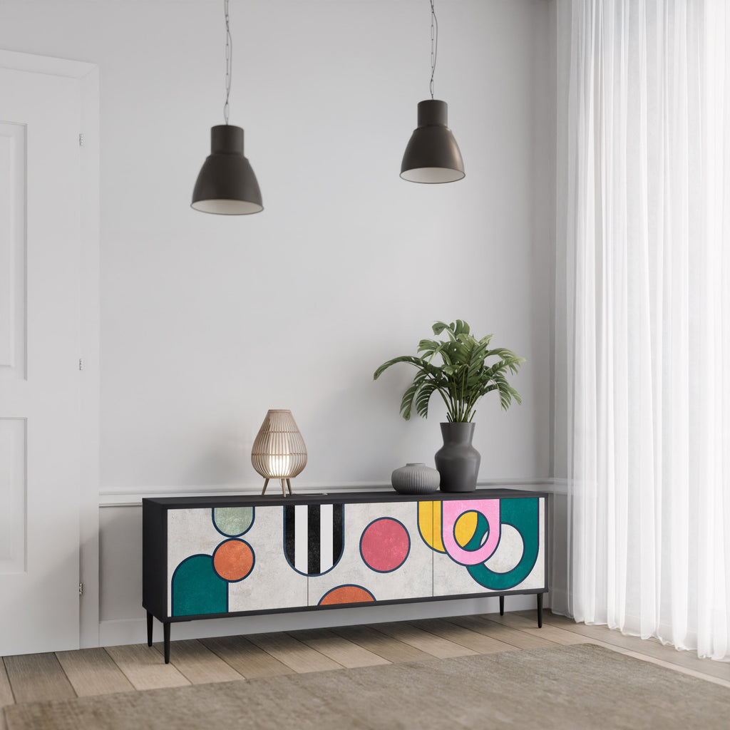 COOL STORY 3-Door TV Stand in Black Finish