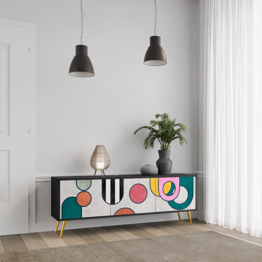 COOL STORY 3-Door TV Stand in Black Finish