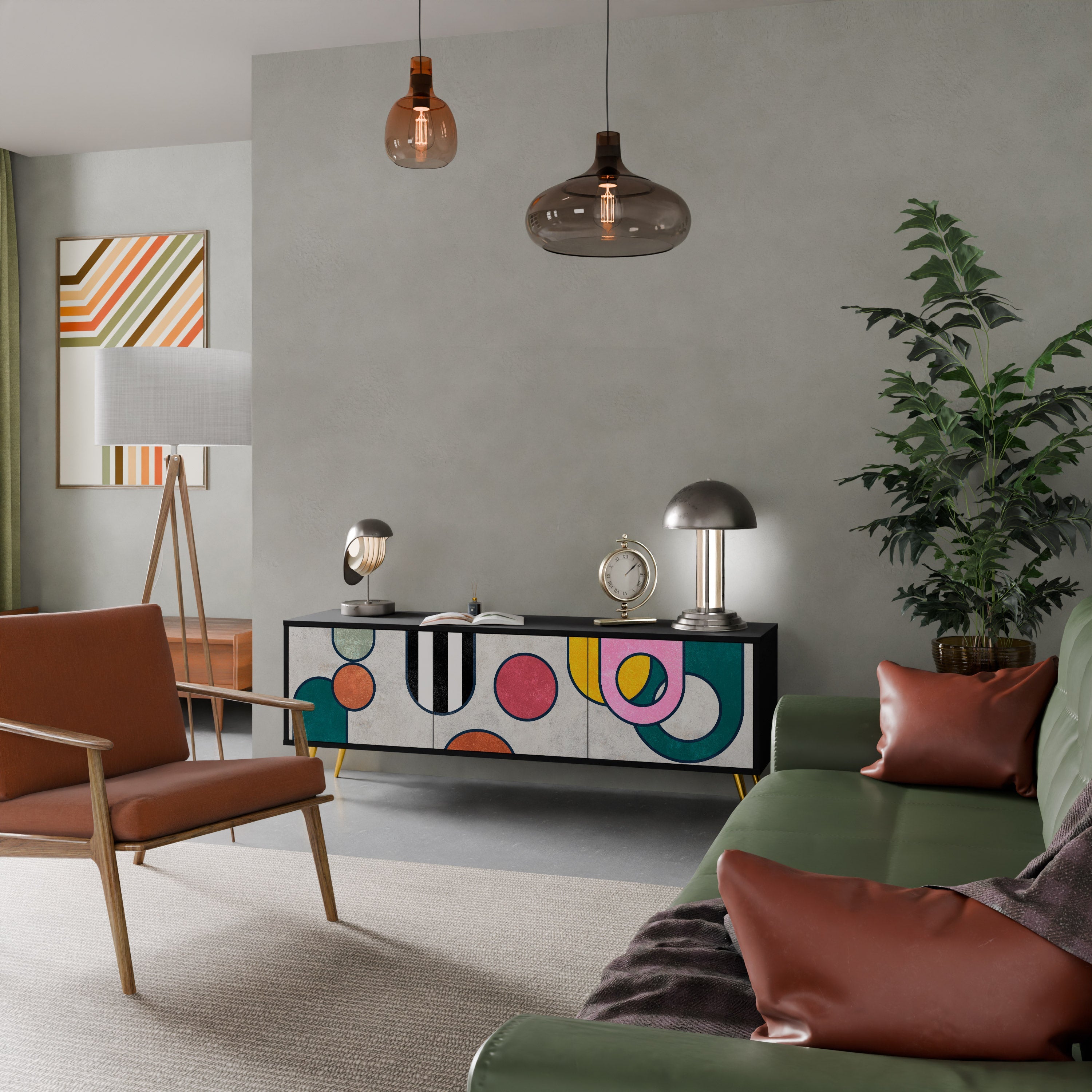 COOL STORY 3-Door TV Stand in Black Finish