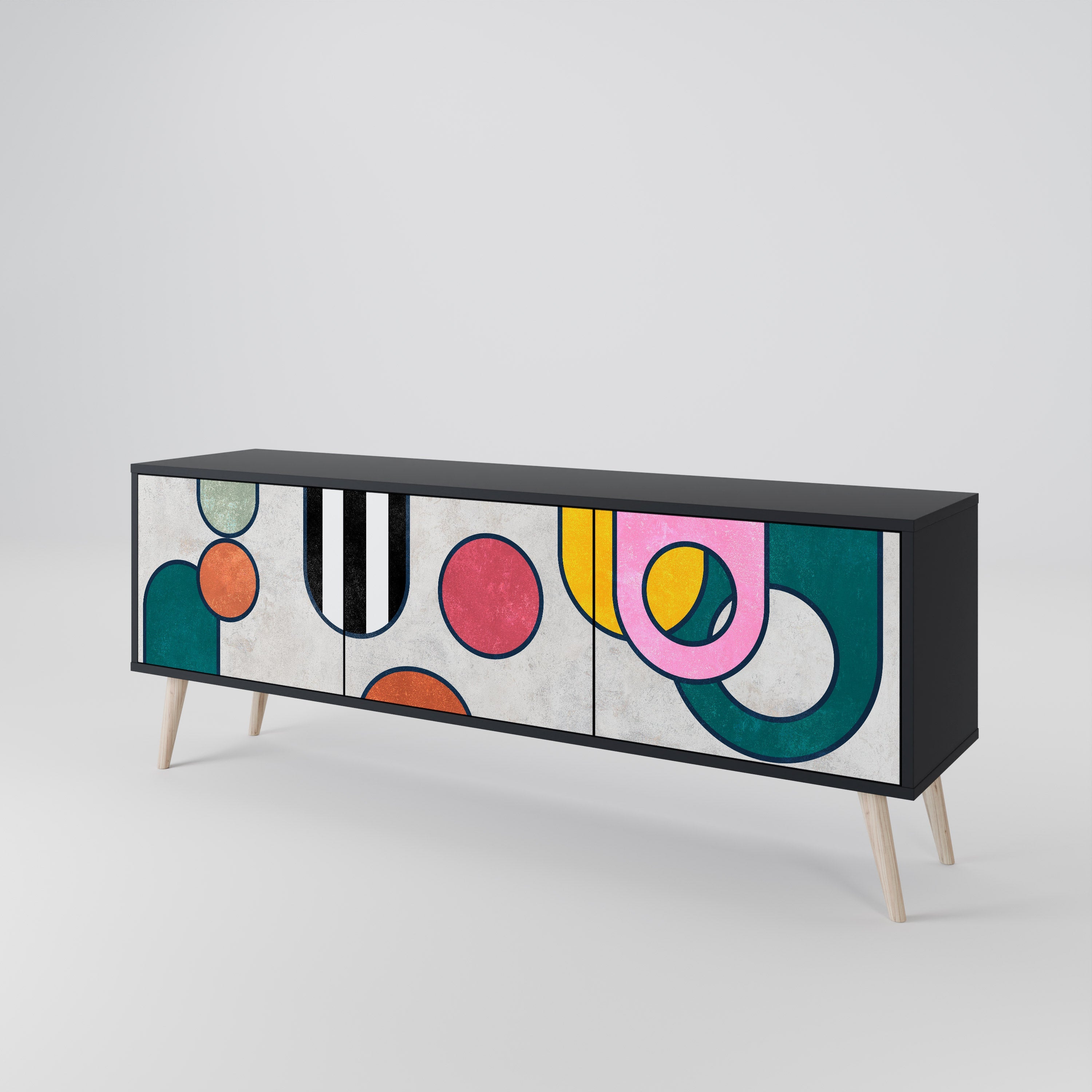 COOL STORY 3-Door TV Stand in Black Finish