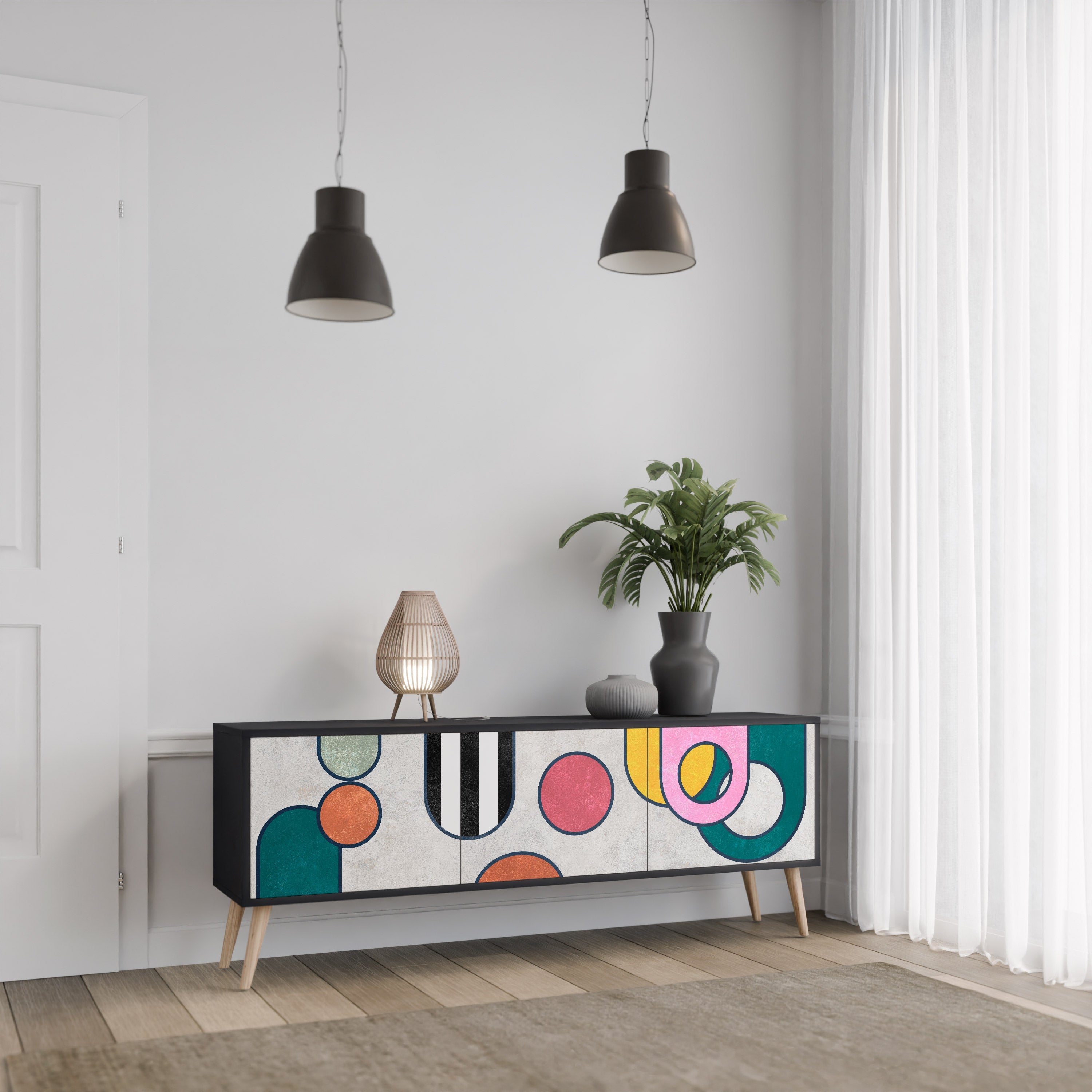 COOL STORY 3-Door TV Stand in Black Finish