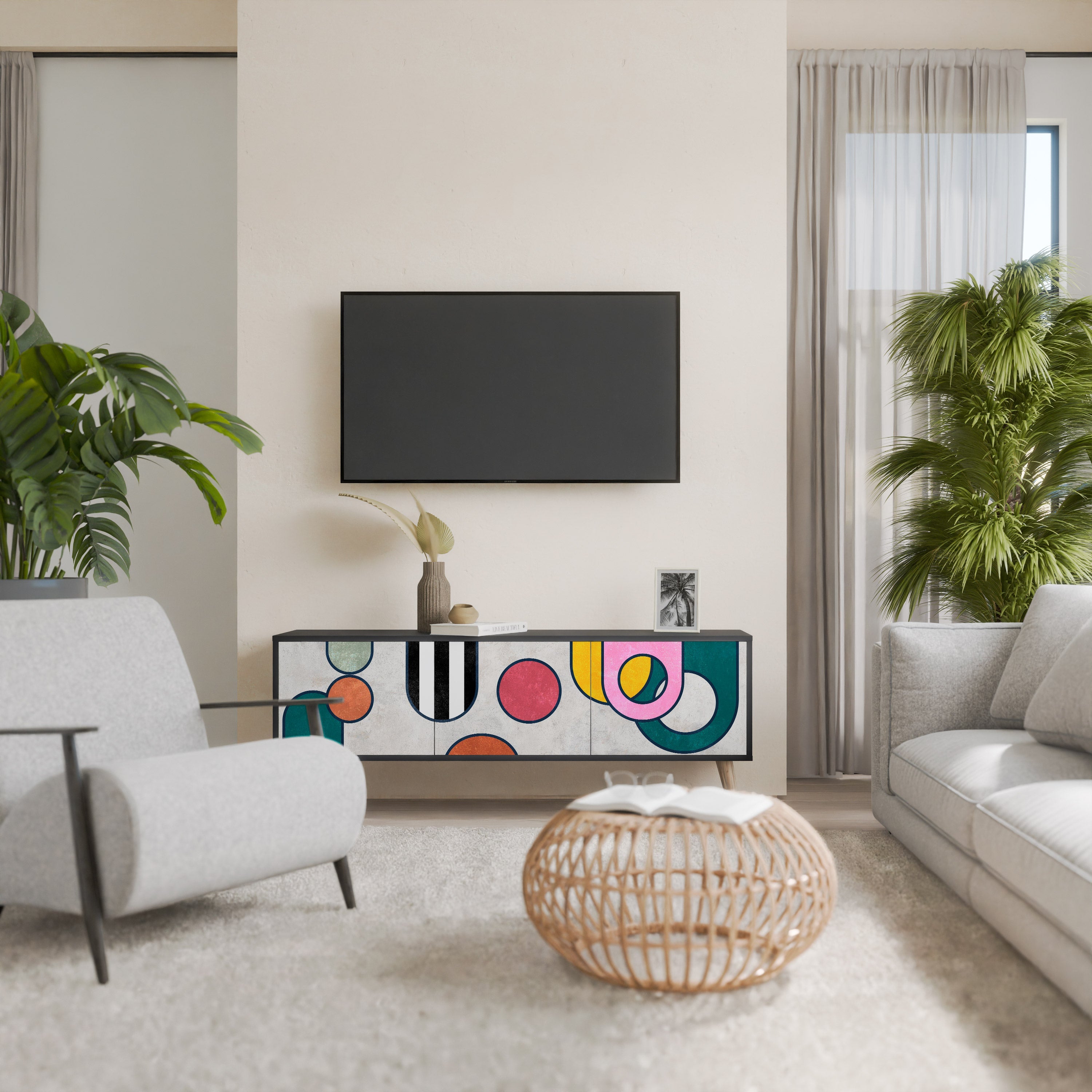 COOL STORY 3-Door TV Stand in Black Finish