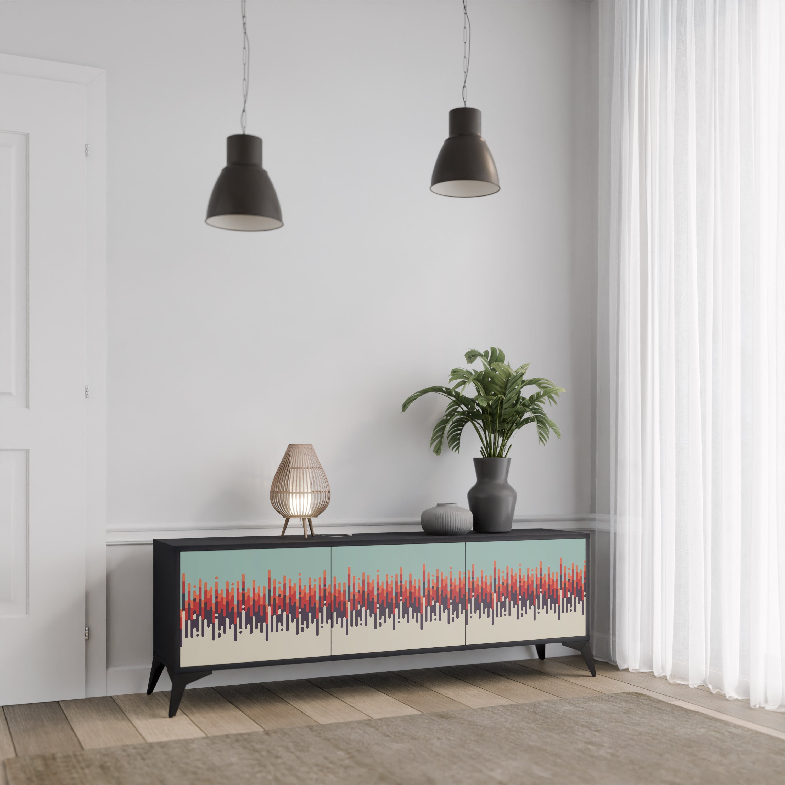 CHROMA CONTOURS TV-Lowboard mit 3 Türen in Schwarz