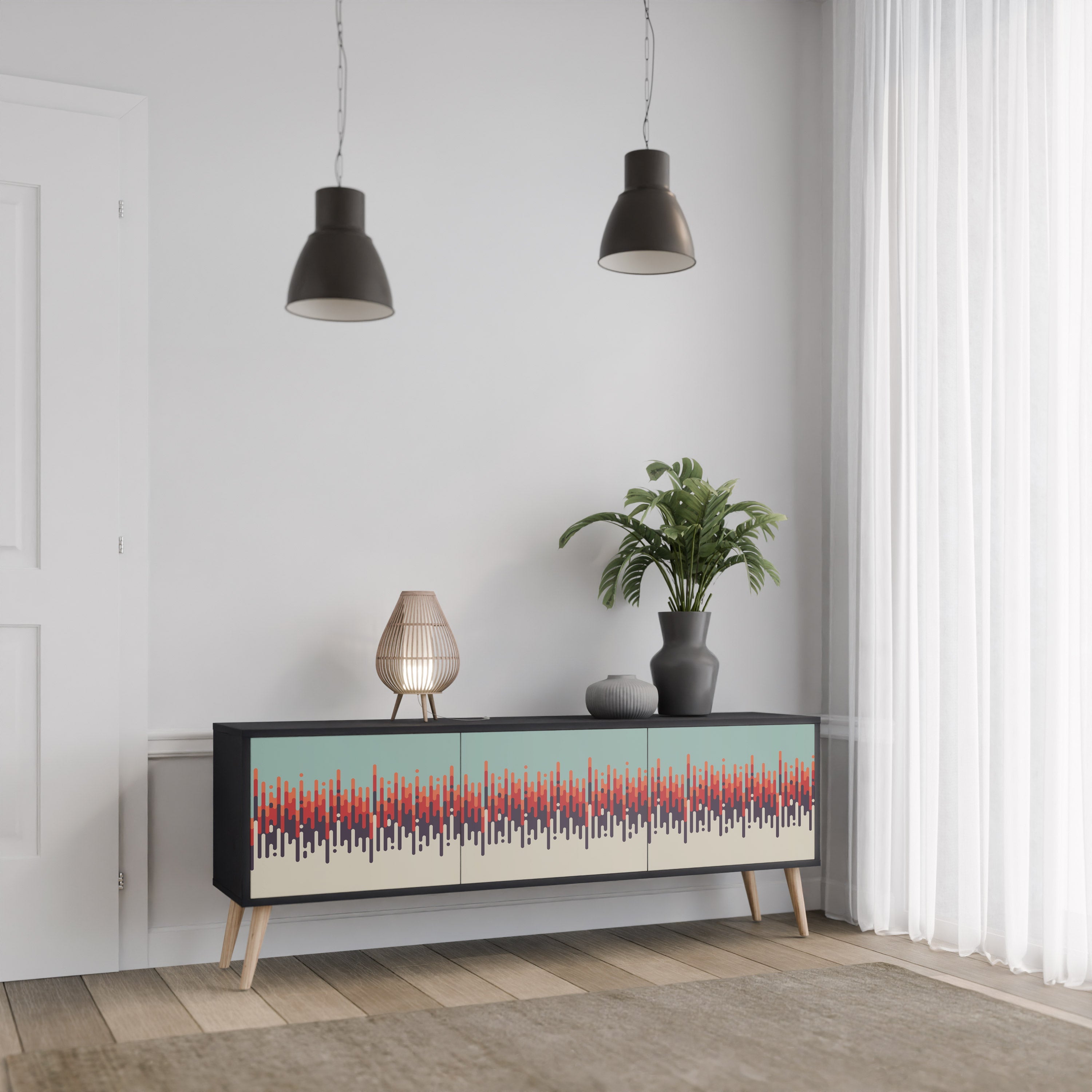 CHROMA CONTOURS TV-Lowboard mit 3 Türen in Schwarz