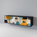 ABSTRACT FACES TV-Lowboard mit 3 Türen in Schwarz