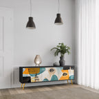 ABSTRACT FACES TV-Lowboard mit 3 Türen in Schwarz