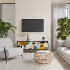 ABSTRACT FACES TV-Lowboard mit 3 Türen in Schwarz