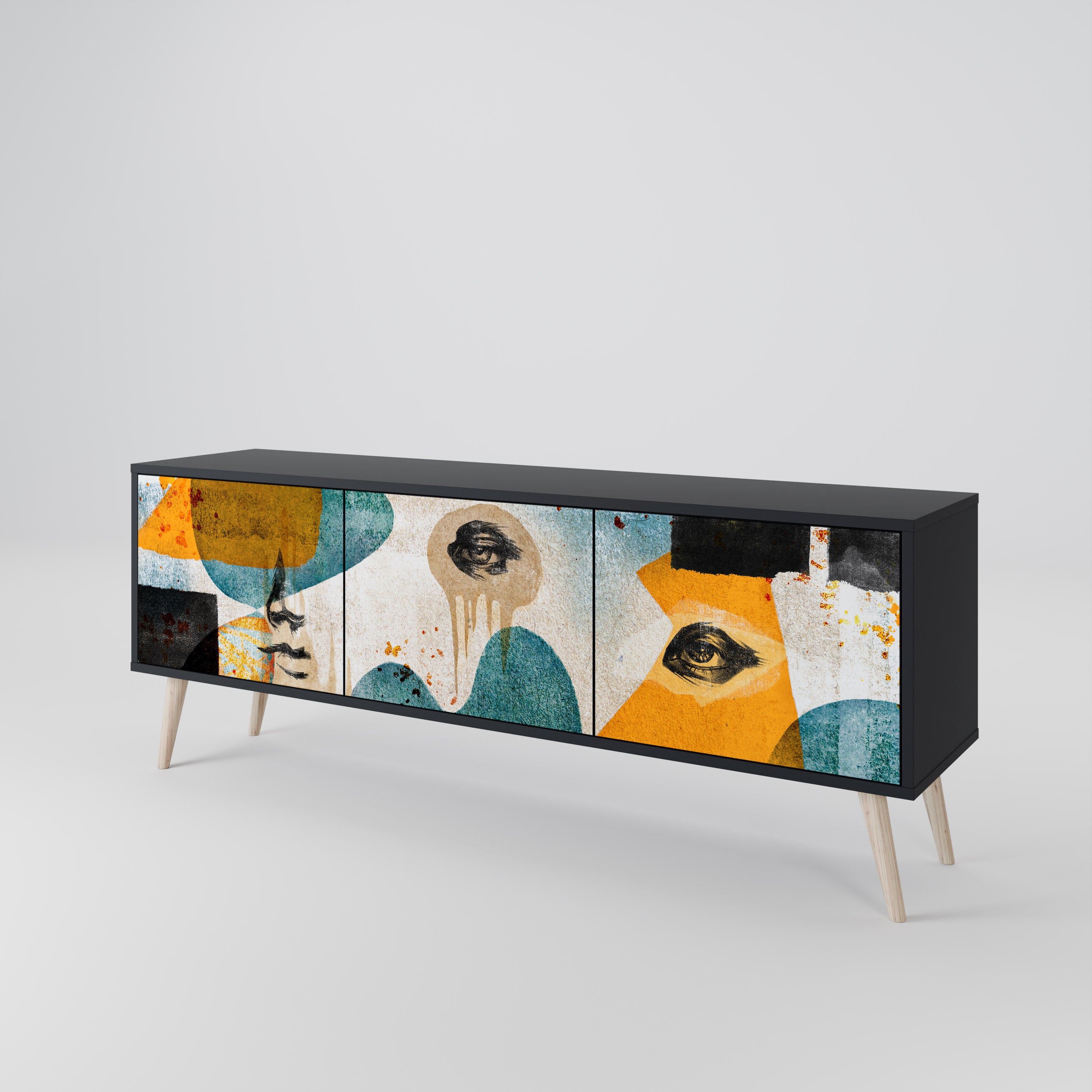 ABSTRACT FACES 3-Door TV Cabinet