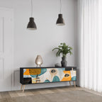 ABSTRACT FACES TV-Lowboard mit 3 Türen in Schwarz