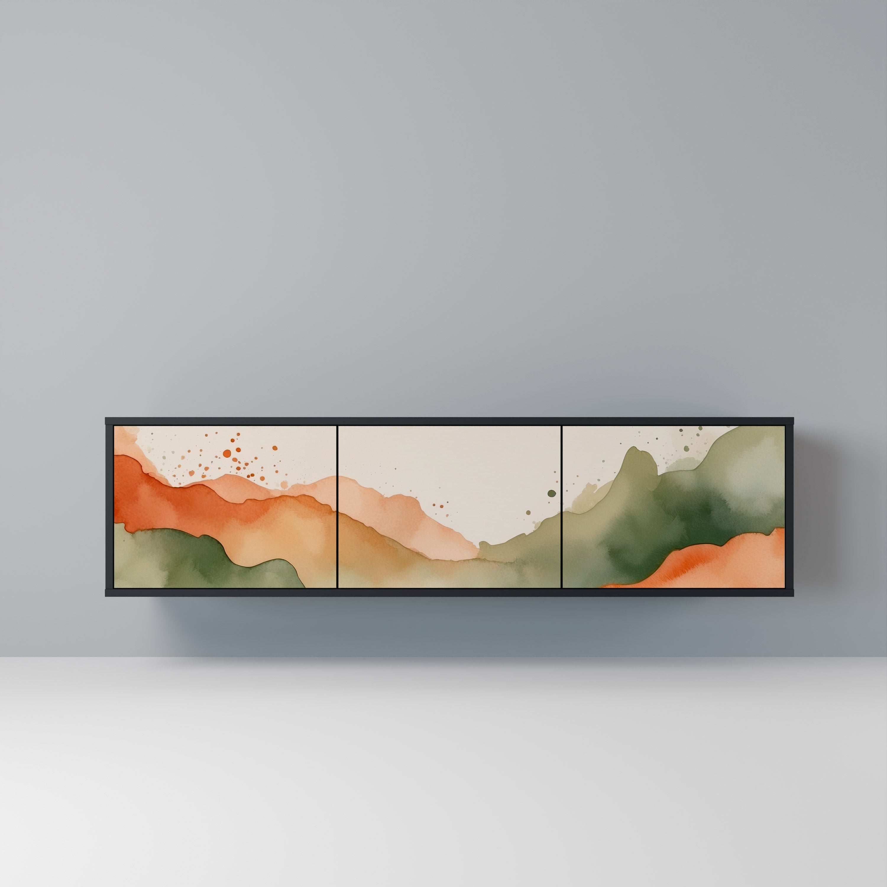 WATERCOLOUR PEAKS TV-Lowboard mit 3 Türen in Schwarz