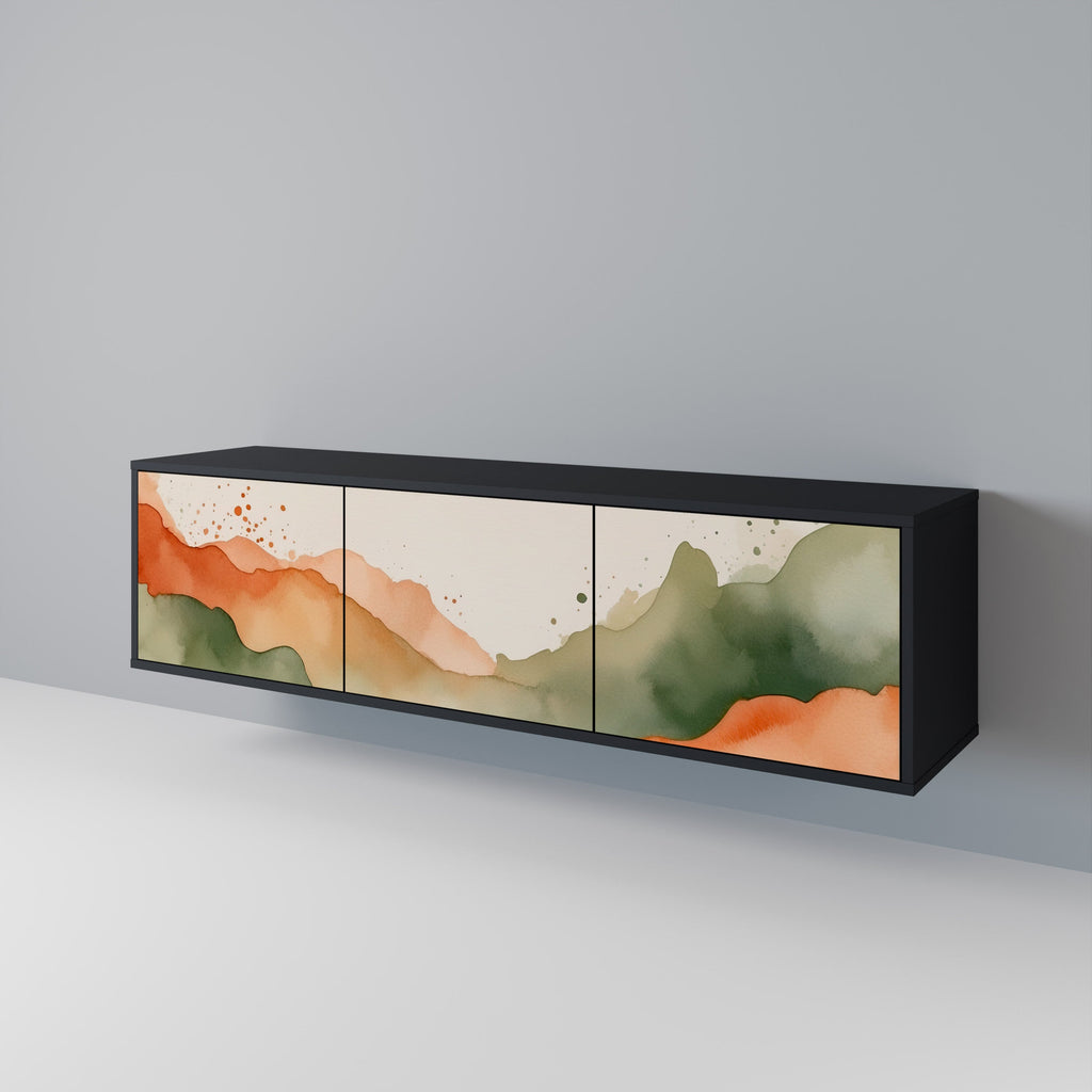 WATERCOLOUR PEAKS TV-Lowboard mit 3 Türen in Schwarz