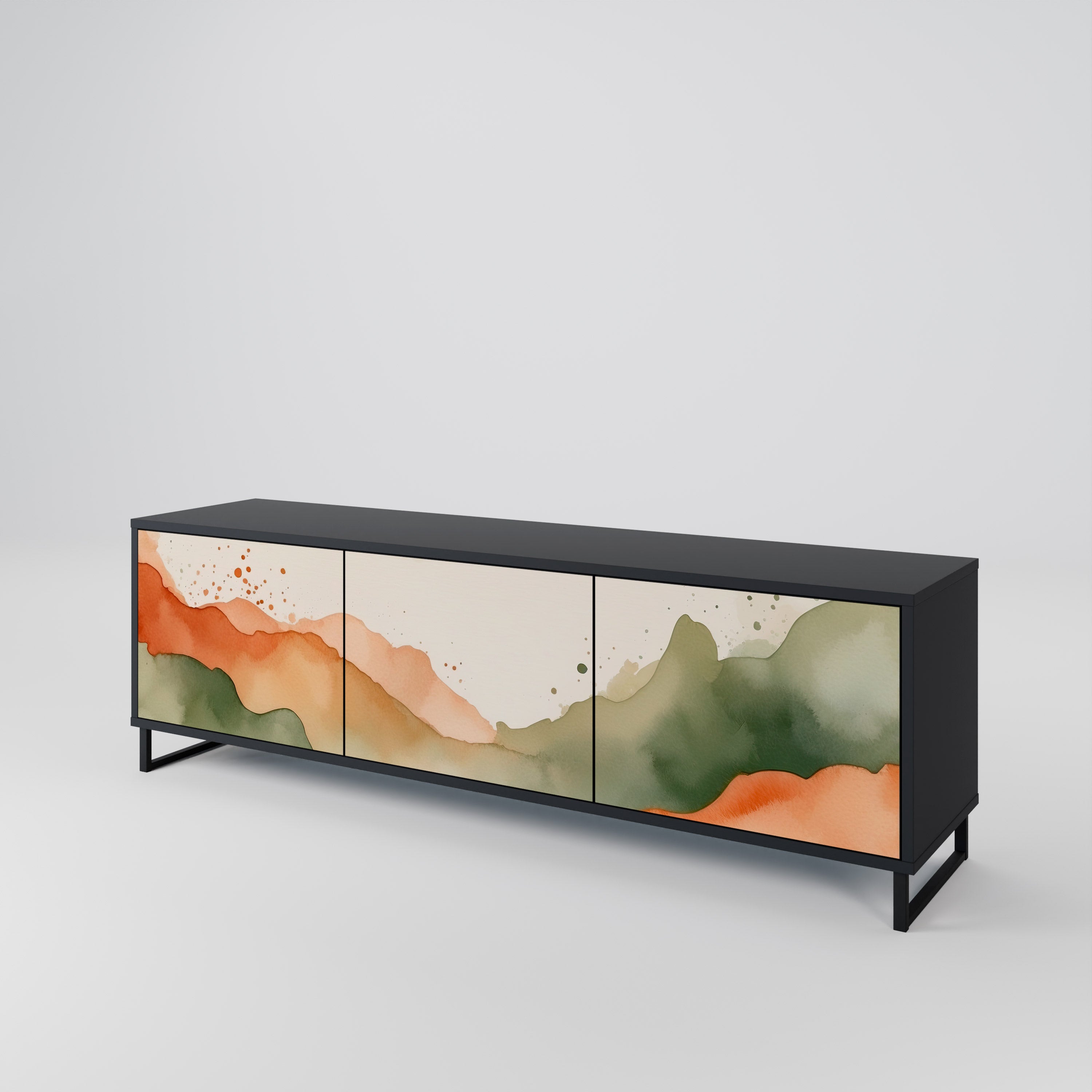 WATERCOLOUR PEAKS TV-Lowboard mit 3 Türen in Schwarz