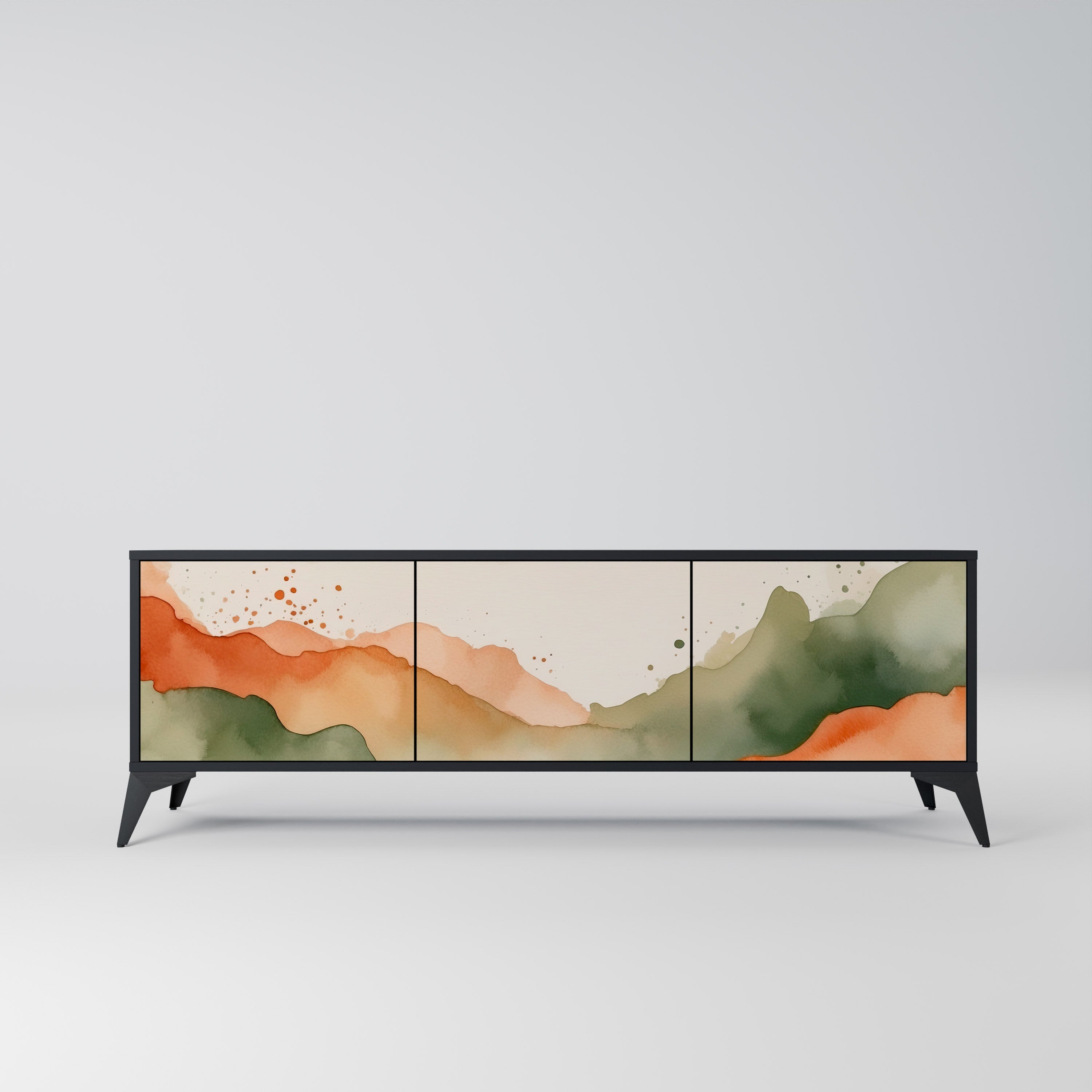 WATERCOLOUR PEAKS TV-Lowboard mit 3 Türen in Schwarz