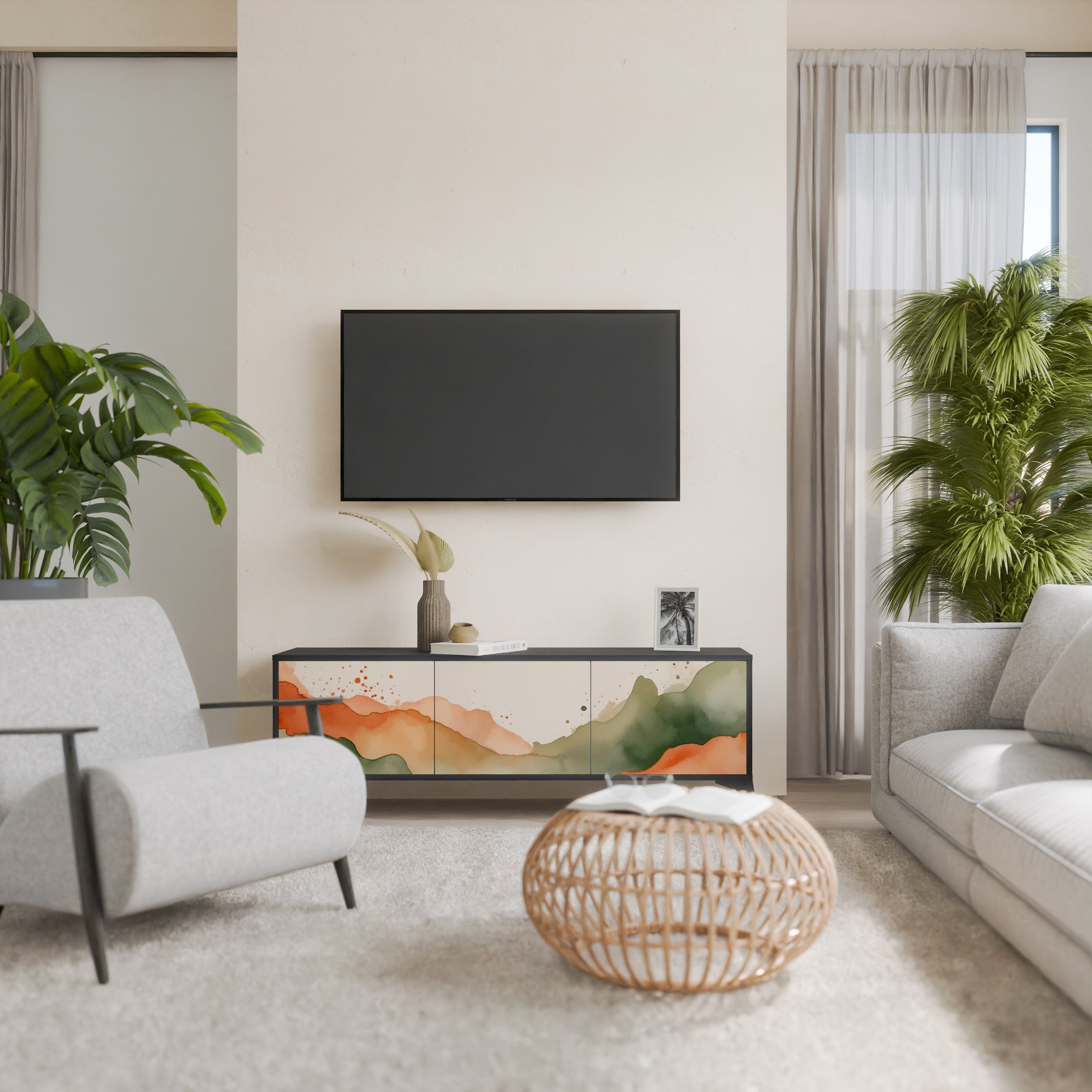 WATERCOLOUR PEAKS TV-Lowboard mit 3 Türen in Schwarz