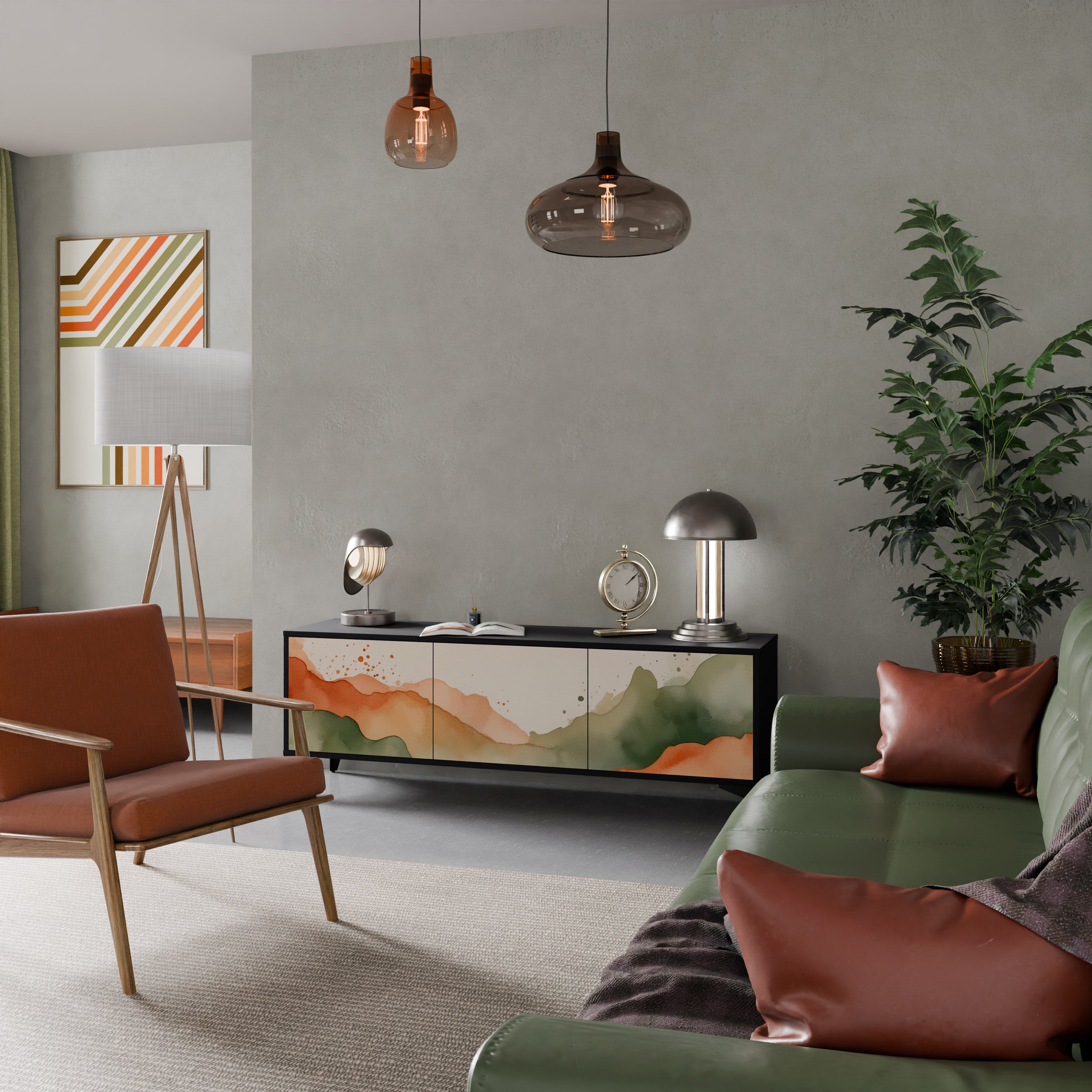 WATERCOLOUR PEAKS TV-Lowboard mit 3 Türen in Schwarz