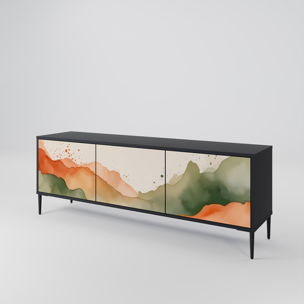 WATERCOLOUR PEAKS TV-Lowboard mit 3 Türen in Schwarz