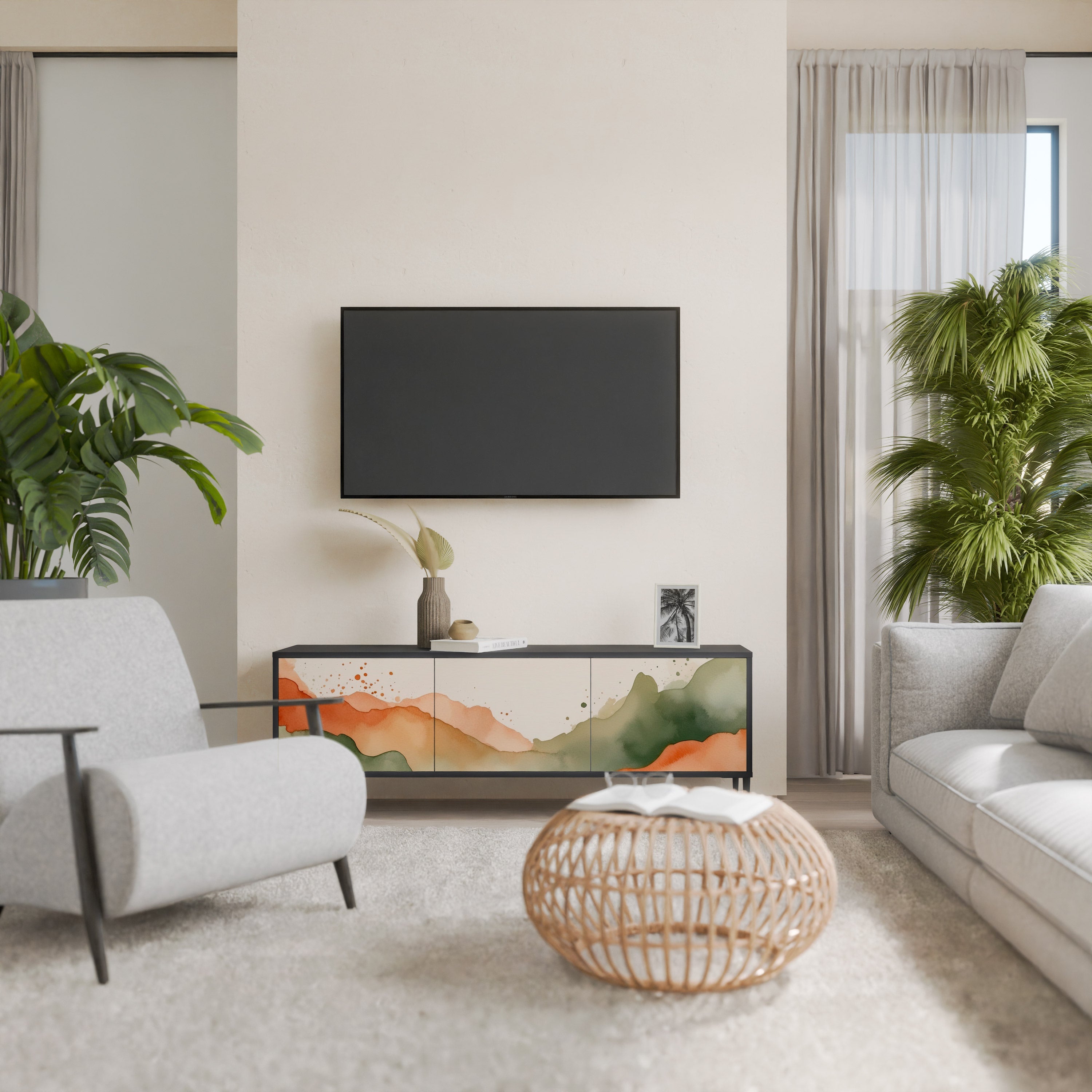 WATERCOLOUR PEAKS TV-Lowboard mit 3 Türen in Schwarz