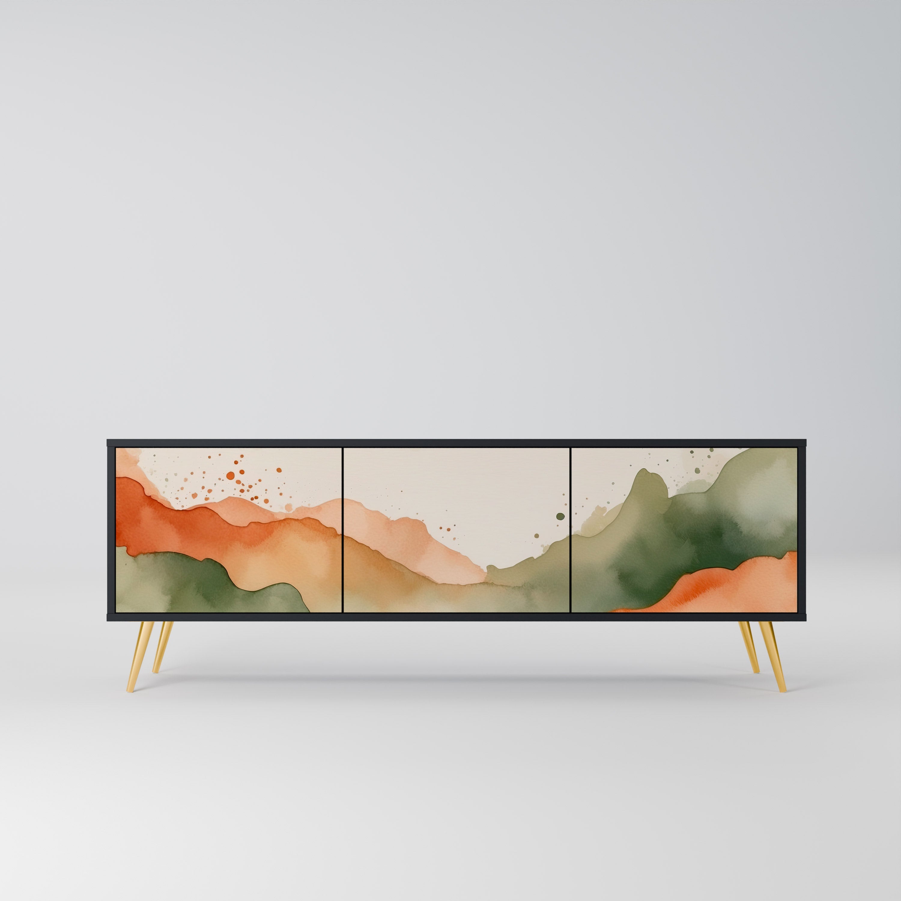 WATERCOLOUR PEAKS TV-Lowboard mit 3 Türen in Schwarz