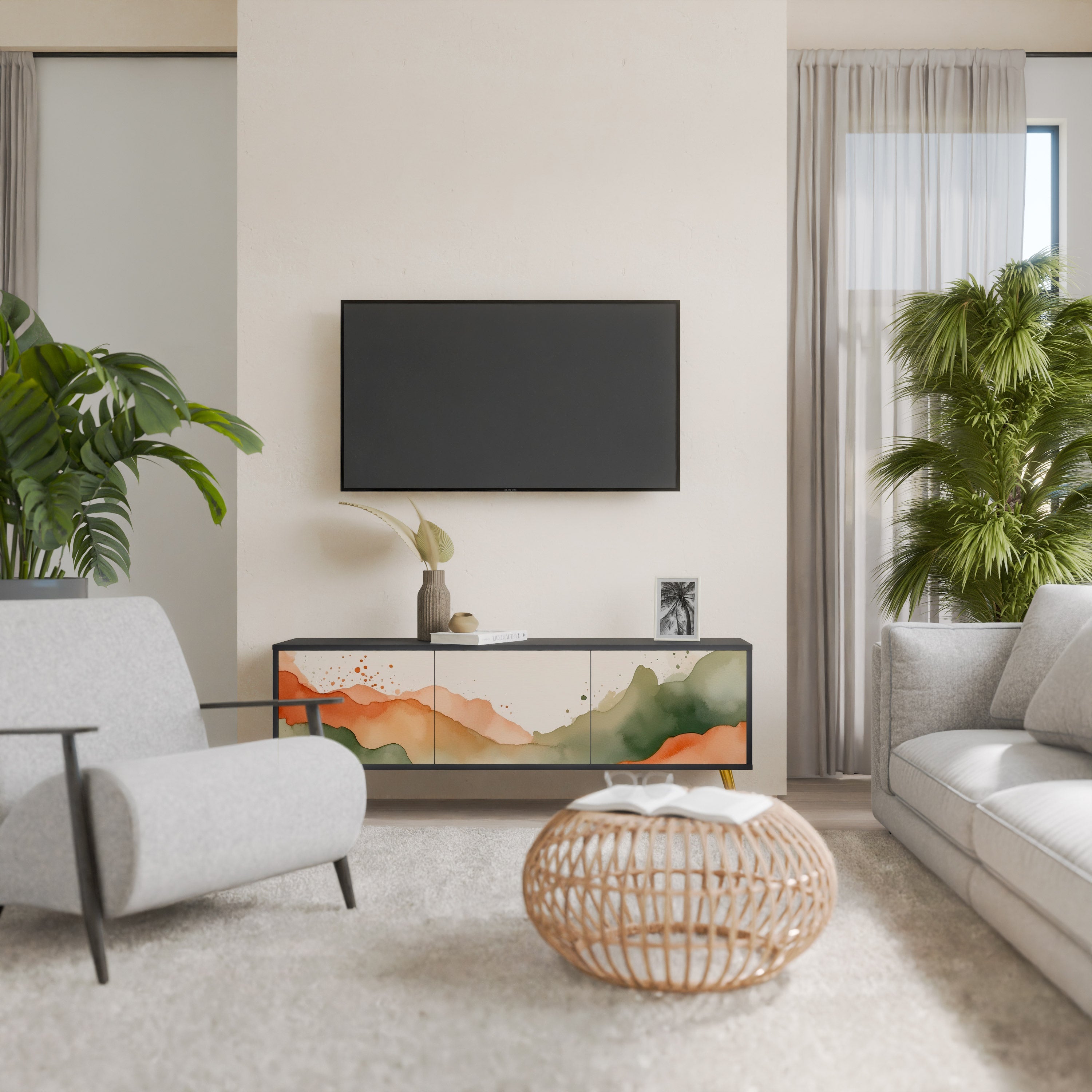 WATERCOLOUR PEAKS TV-Lowboard mit 3 Türen in Schwarz