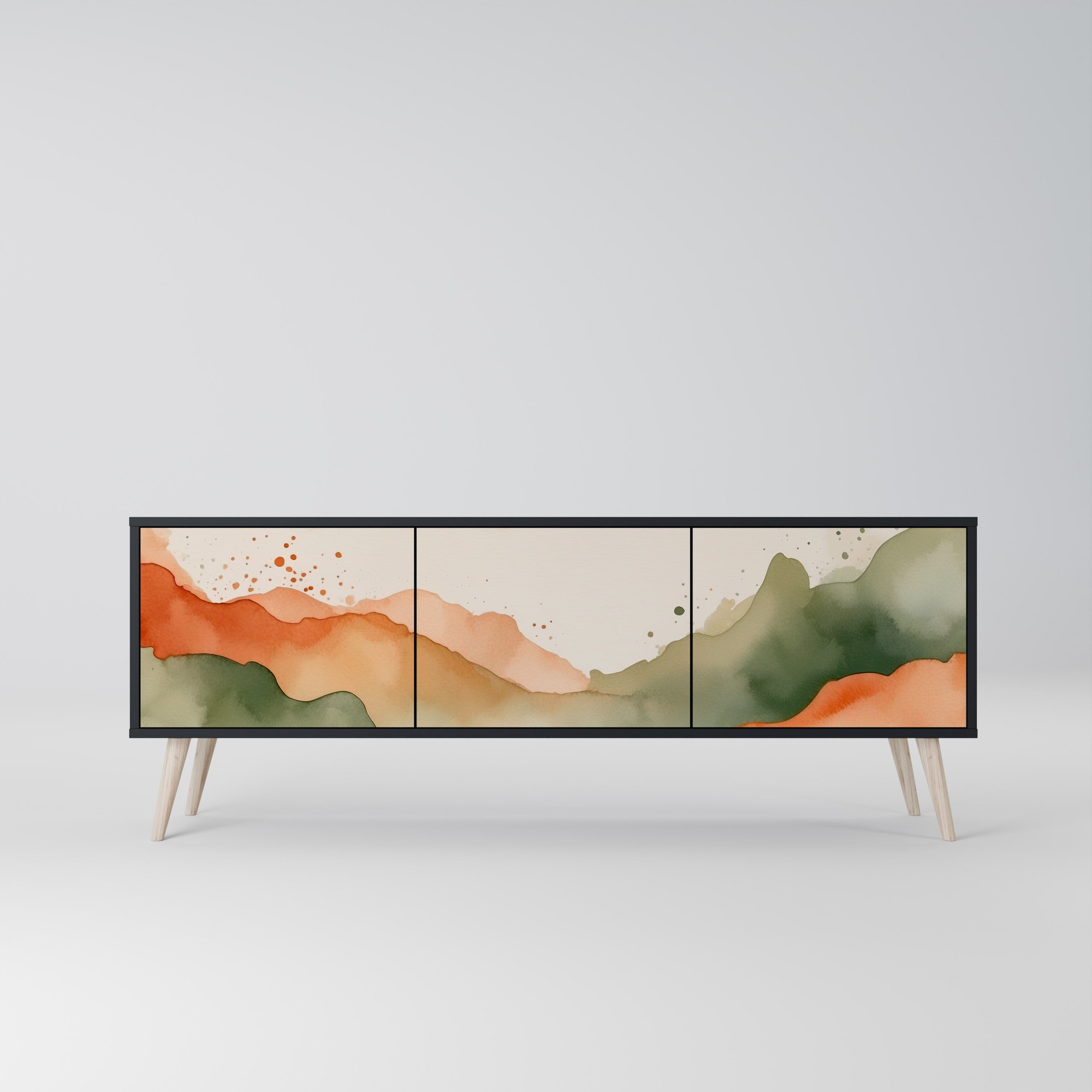 WATERCOLOUR PEAKS TV-Lowboard mit 3 Türen in Schwarz