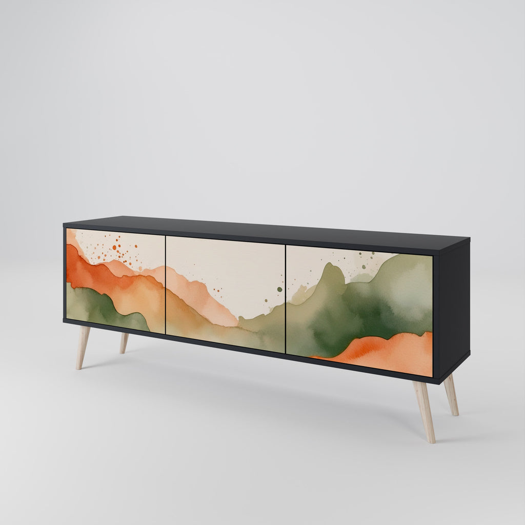 WATERCOLOUR PEAKS TV-Lowboard mit 3 Türen in Schwarz