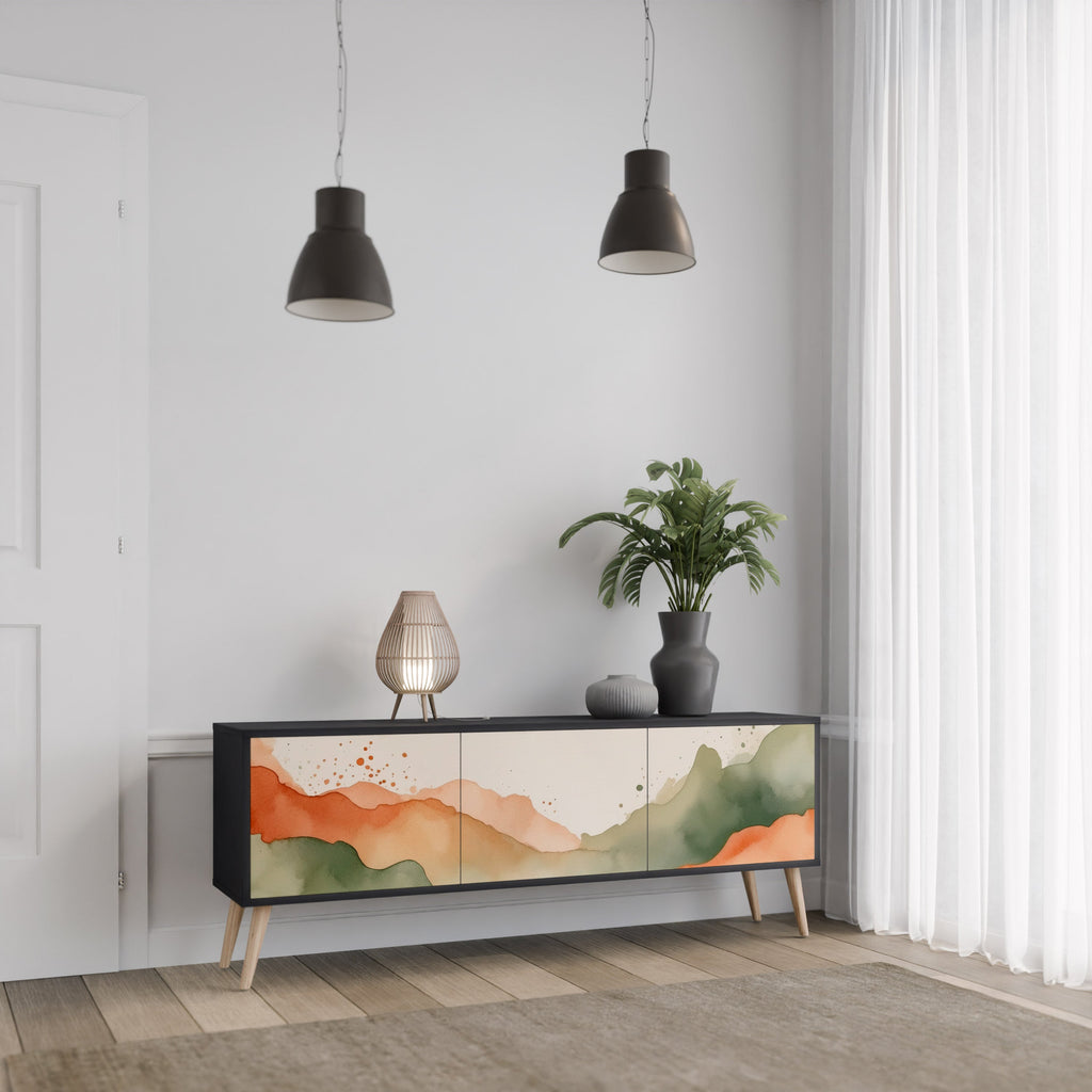 WATERCOLOUR PEAKS TV-Lowboard mit 3 Türen in Schwarz