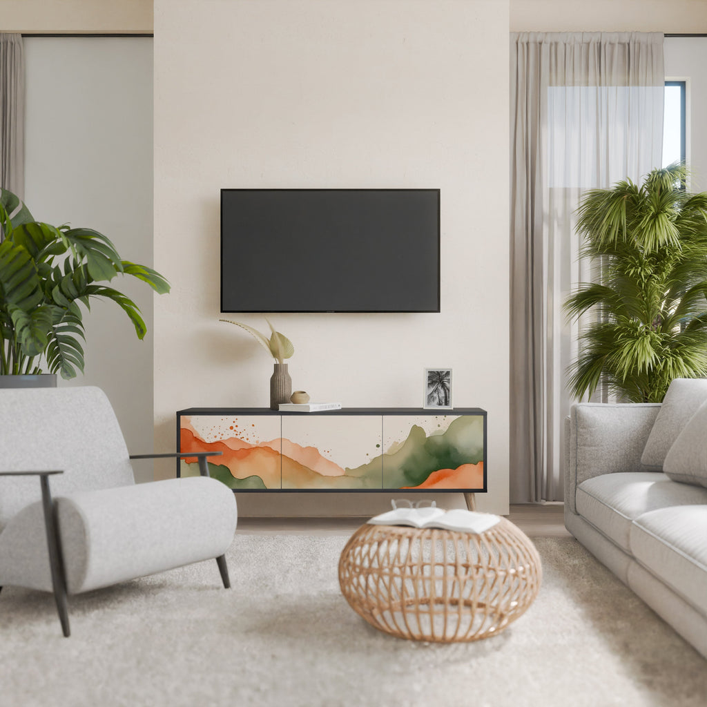 WATERCOLOUR PEAKS TV-Lowboard mit 3 Türen in Schwarz