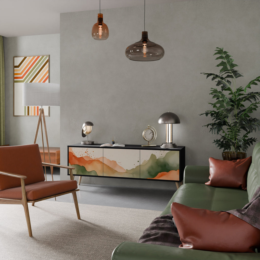 WATERCOLOUR PEAKS TV-Lowboard mit 3 Türen in Schwarz