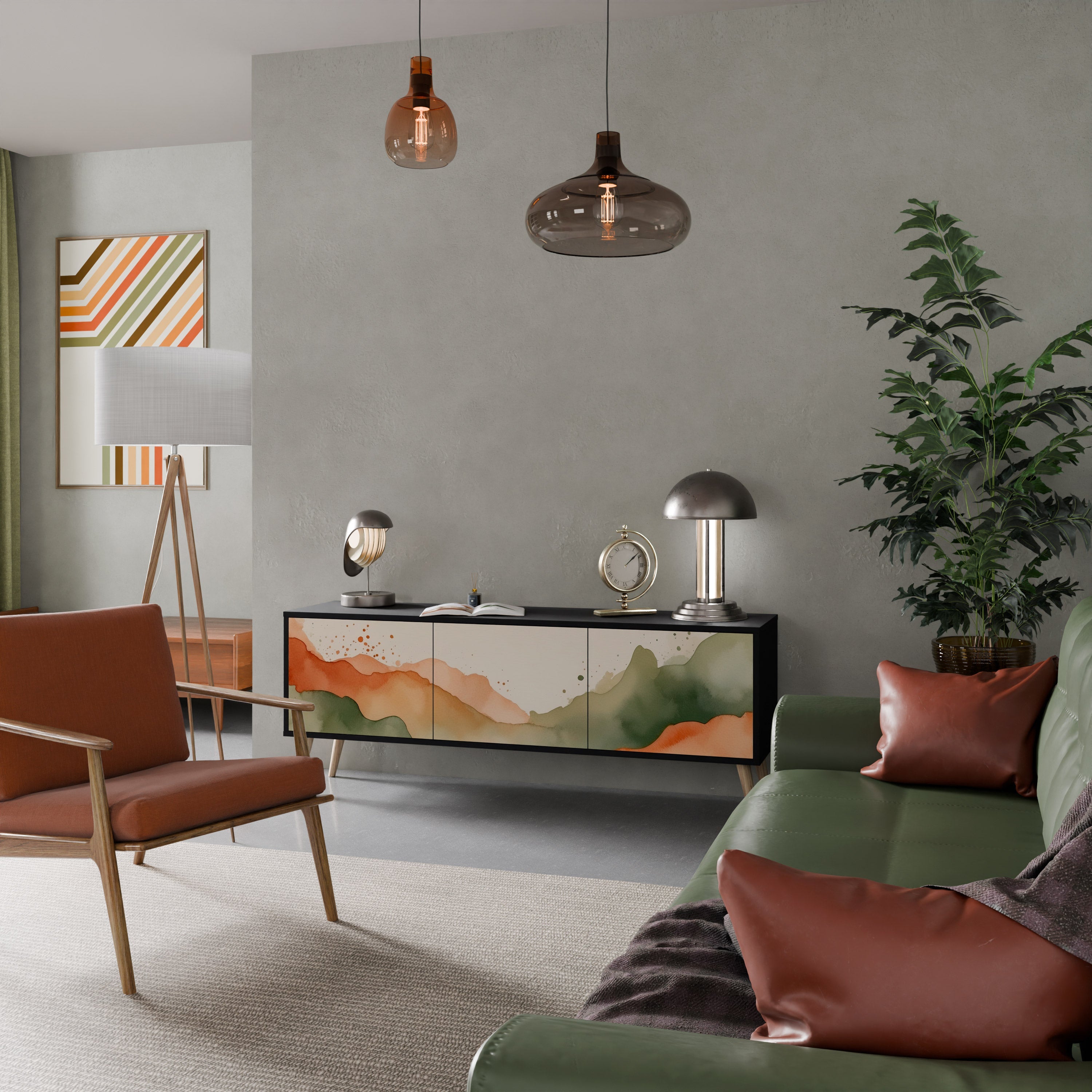 WATERCOLOUR PEAKS TV-Lowboard mit 3 Türen in Schwarz