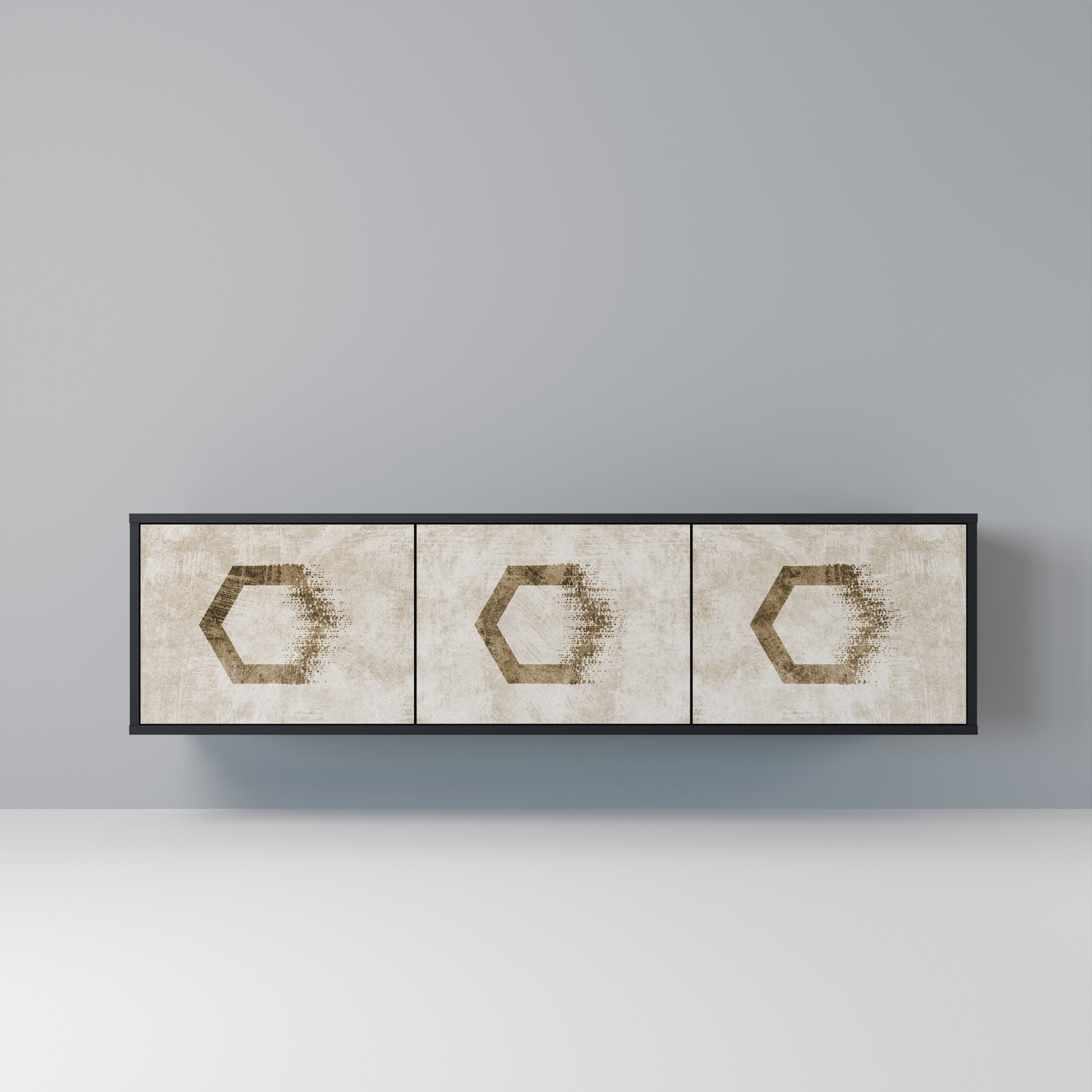 HEXAGONAL SHAPES TV-Lowboard mit 3 Türen in Schwarz