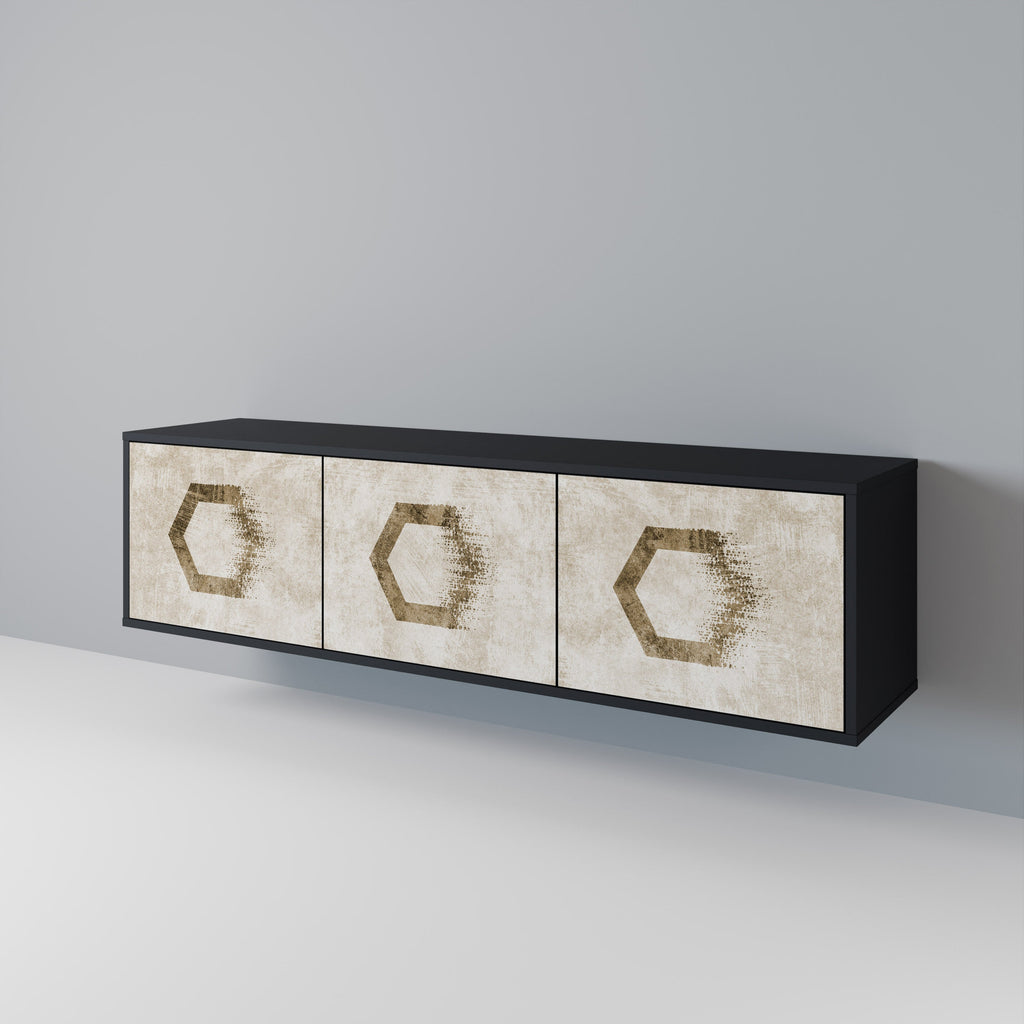 HEXAGONAL SHAPES TV-Lowboard mit 3 Türen in Schwarz