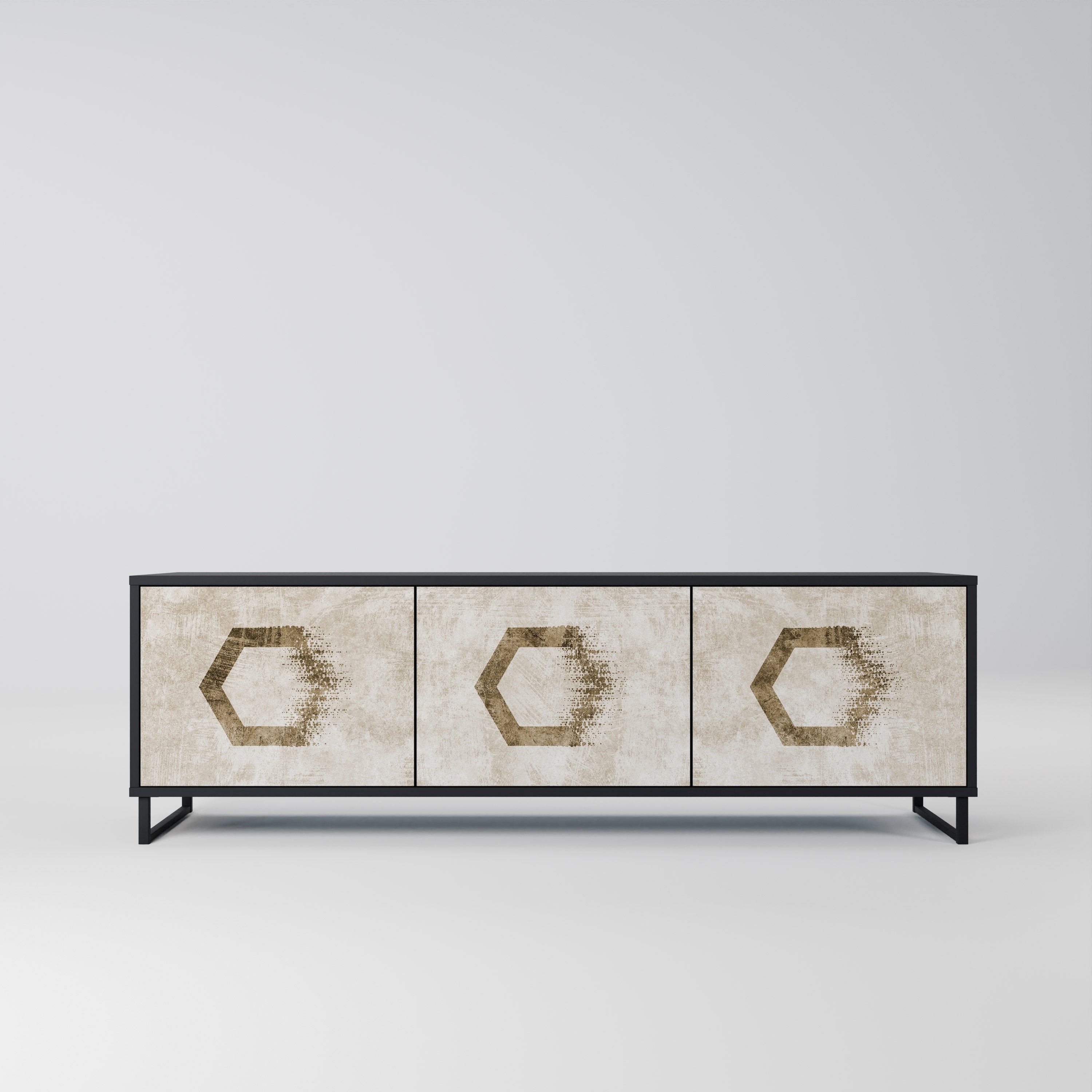 HEXAGONAL SHAPES TV-Lowboard mit 3 Türen in Schwarz