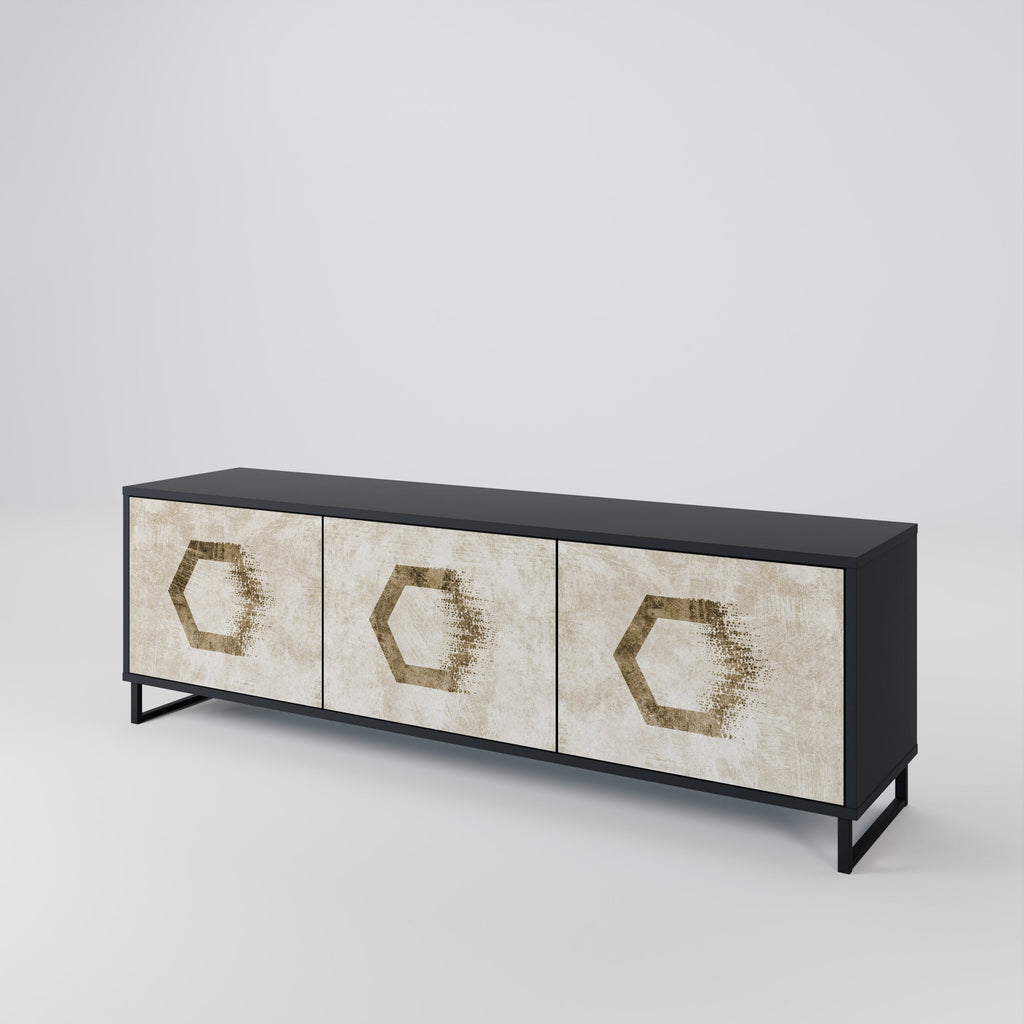 HEXAGONAL SHAPES TV-Lowboard mit 3 Türen in Schwarz
