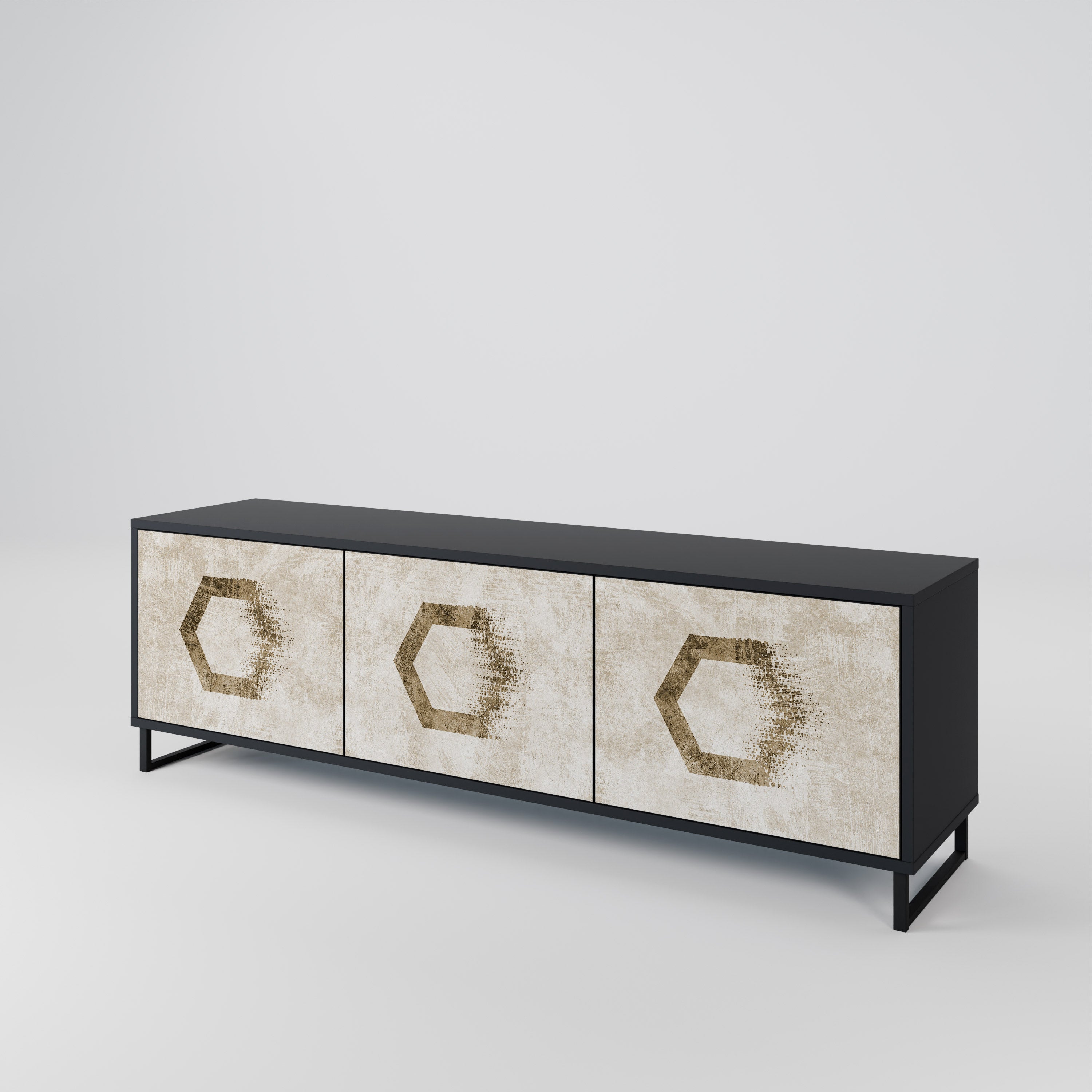 HEXAGONAL SHAPES TV-Lowboard mit 3 Türen in Schwarz