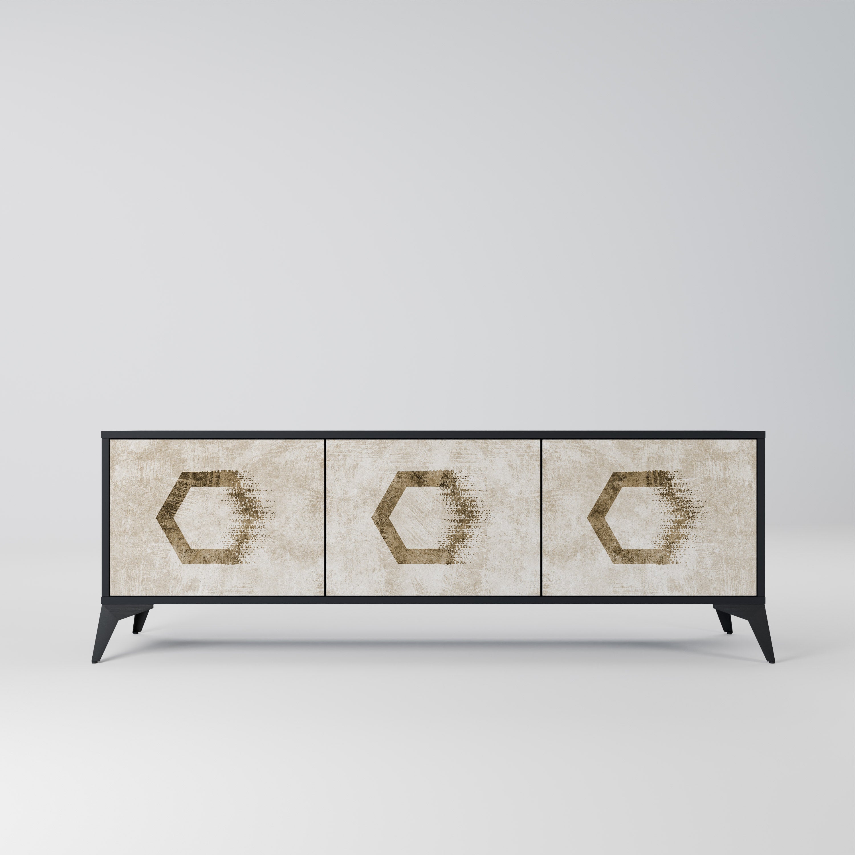 HEXAGONAL SHAPES TV-Lowboard mit 3 Türen in Schwarz