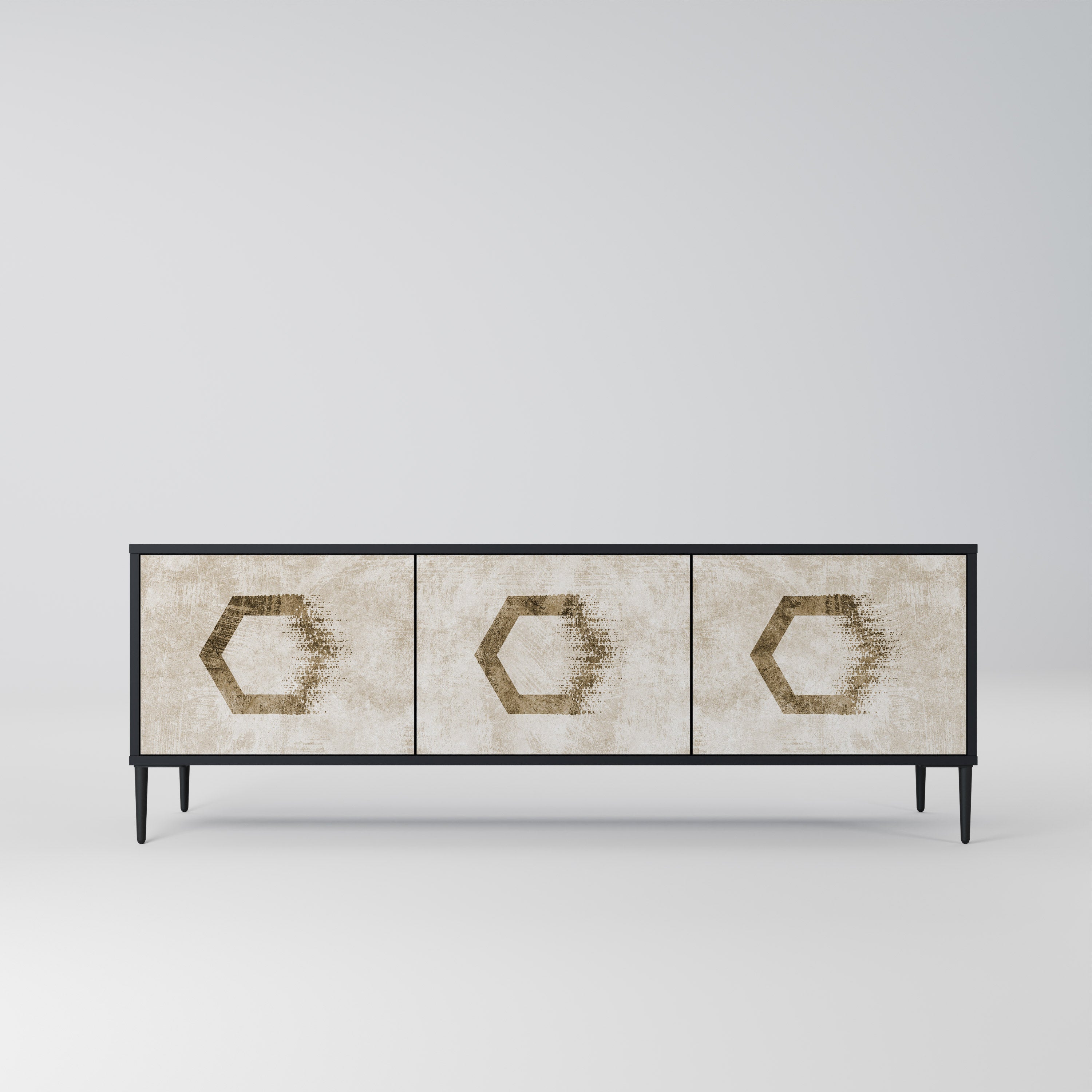 HEXAGONAL SHAPES TV-Lowboard mit 3 Türen in Schwarz