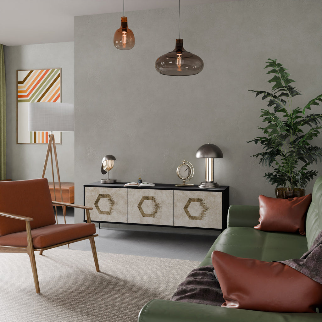 HEXAGONAL SHAPES TV-Lowboard mit 3 Türen in Schwarz