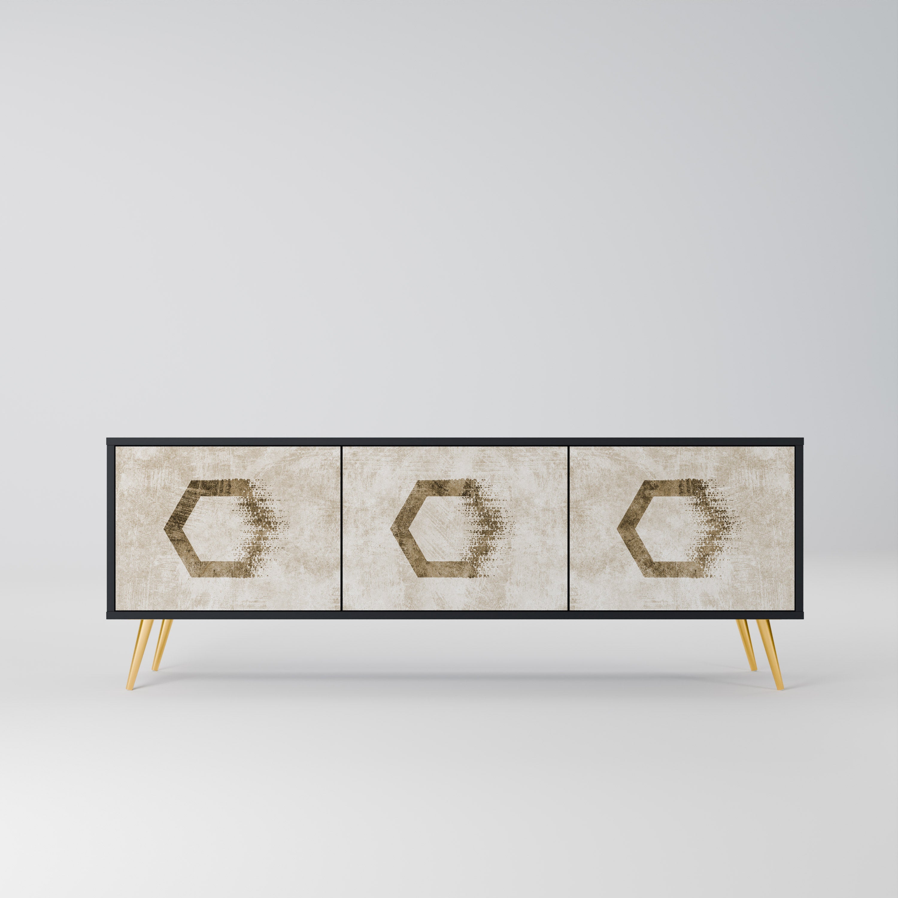 HEXAGONAL SHAPES TV-Lowboard mit 3 Türen in Schwarz