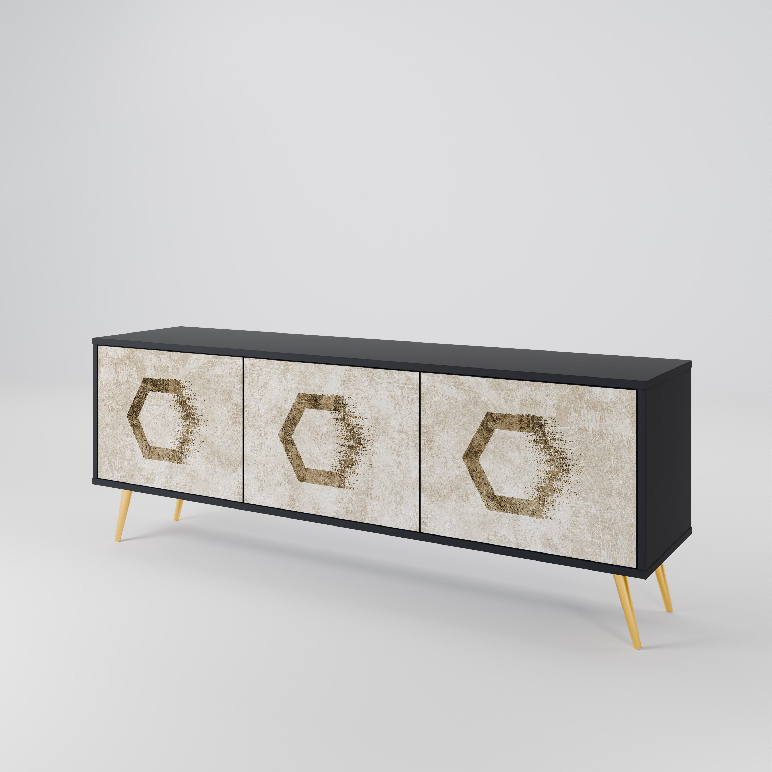 HEXAGONAL SHAPES TV-Lowboard mit 3 Türen in Schwarz