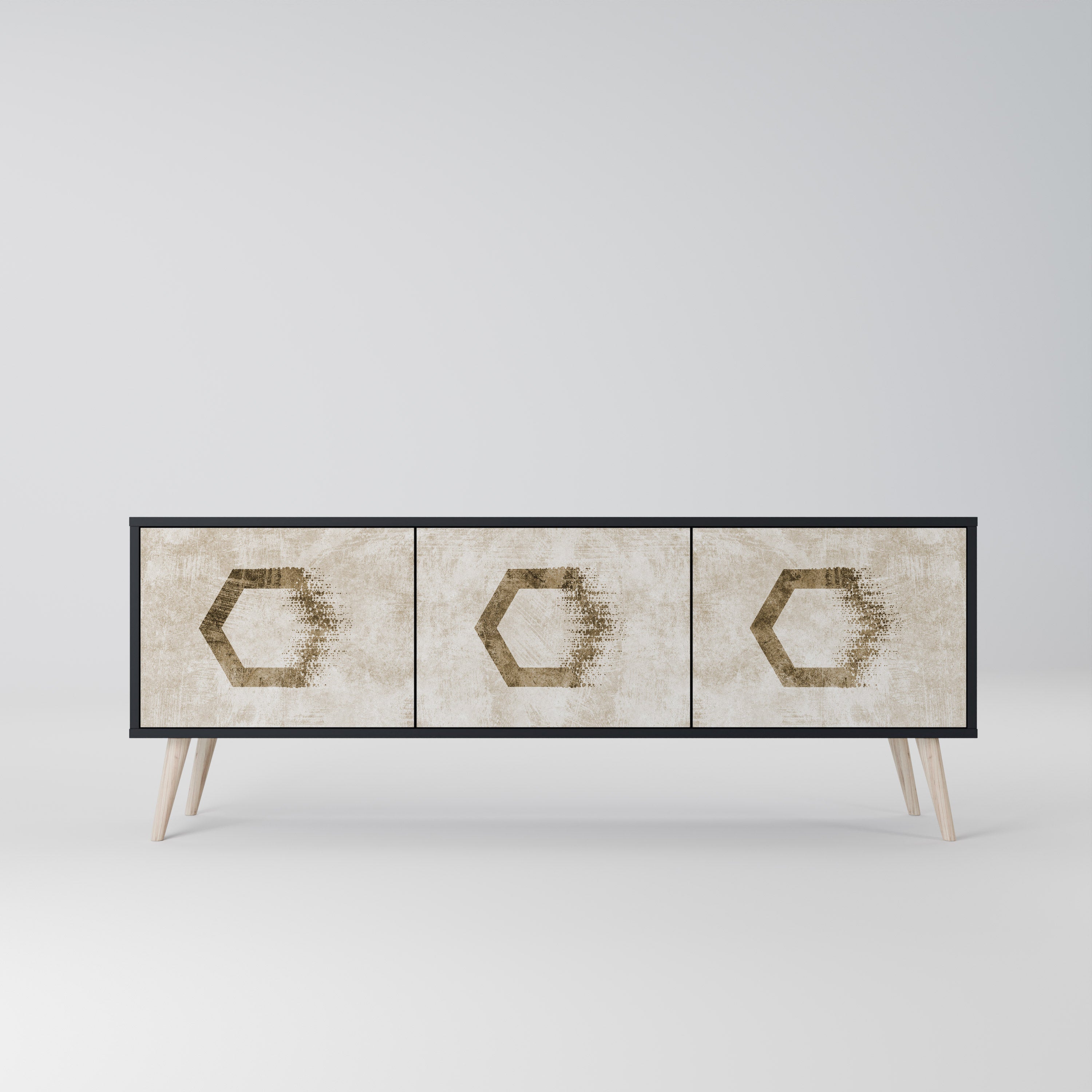 HEXAGONAL SHAPES TV-Lowboard mit 3 Türen in Schwarz