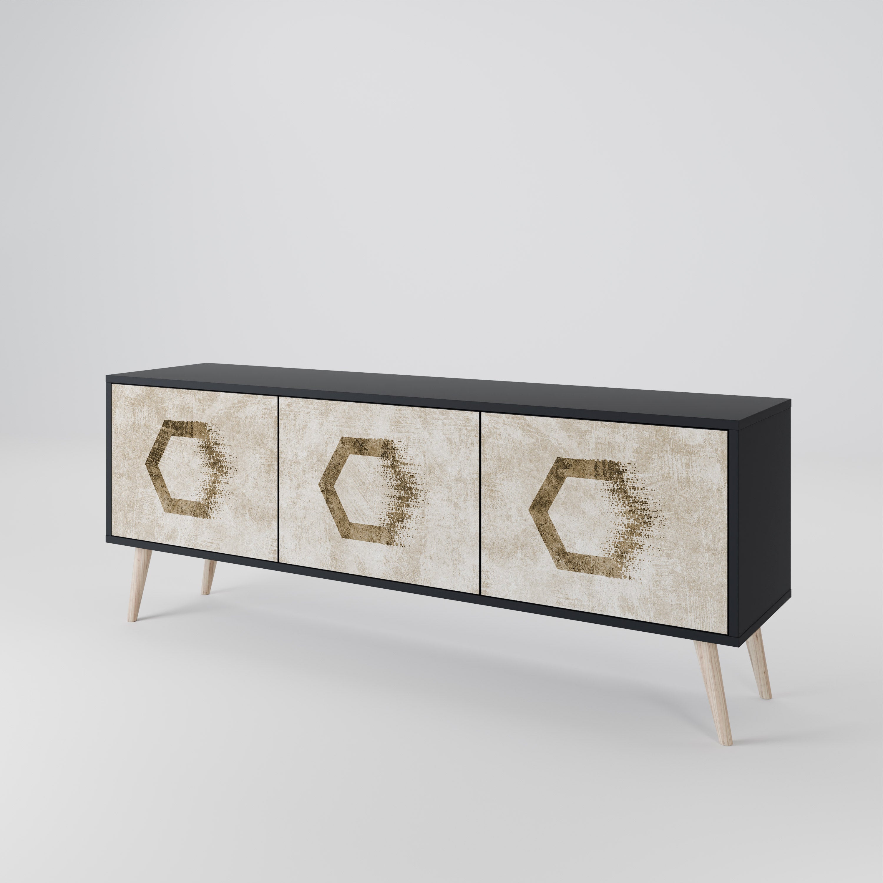 HEXAGONAL SHAPES TV-Lowboard mit 3 Türen in Schwarz