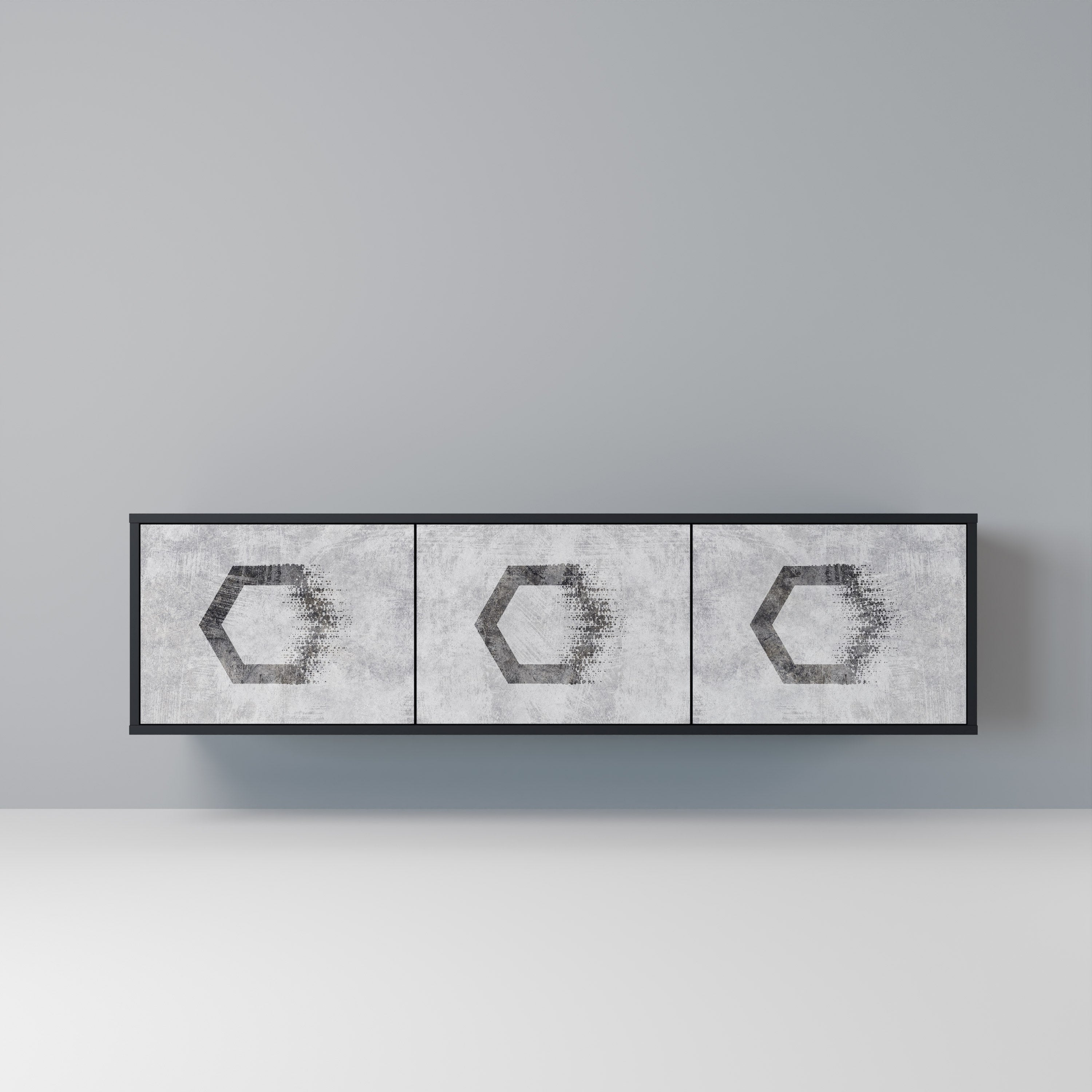 HEXAGONAL FIGURES TV-Lowboard mit 3 Türen in Schwarz