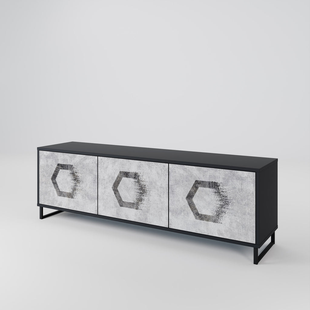 HEXAGONAL FIGURES TV-Lowboard mit 3 Türen in Schwarz