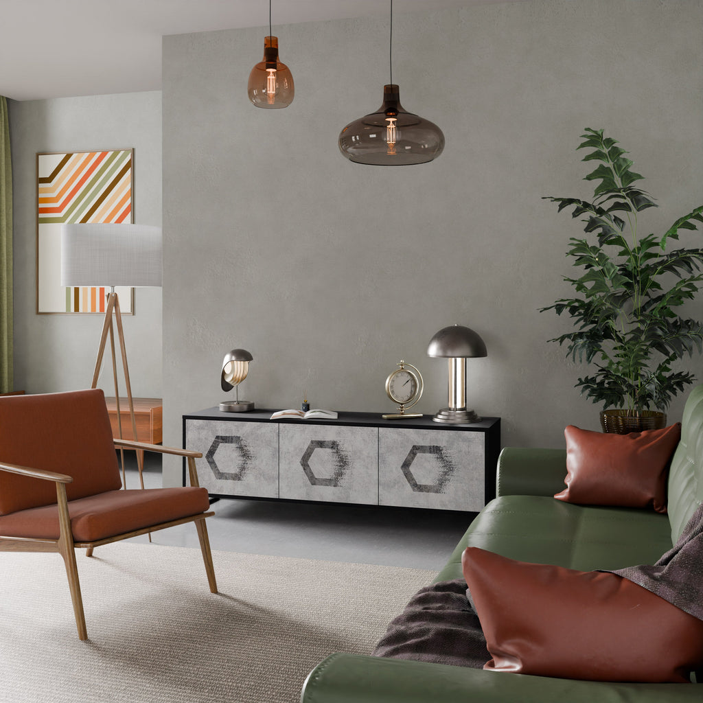 HEXAGONAL FIGURES TV-Lowboard mit 3 Türen in Schwarz