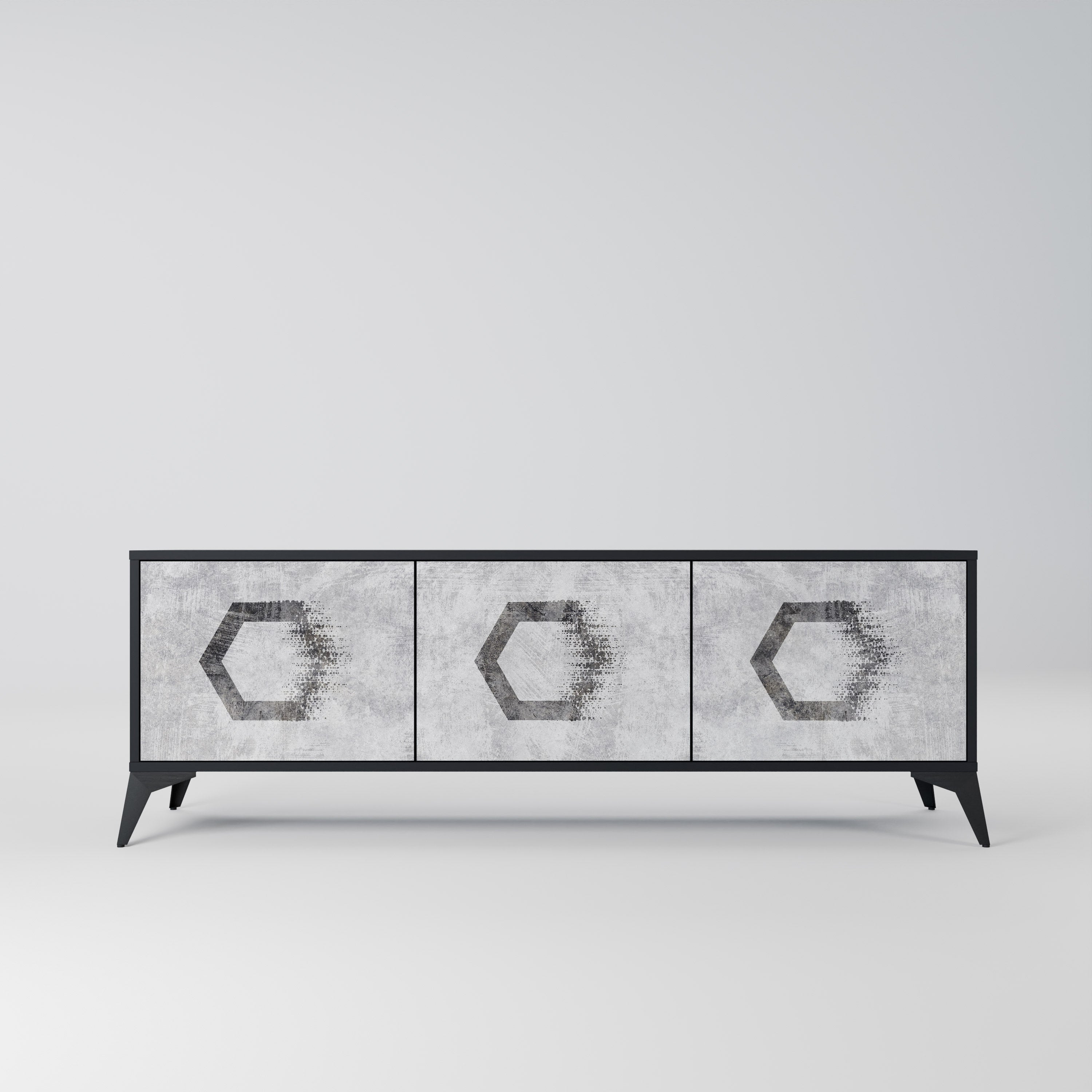 HEXAGONAL FIGURES TV-Lowboard mit 3 Türen in Schwarz