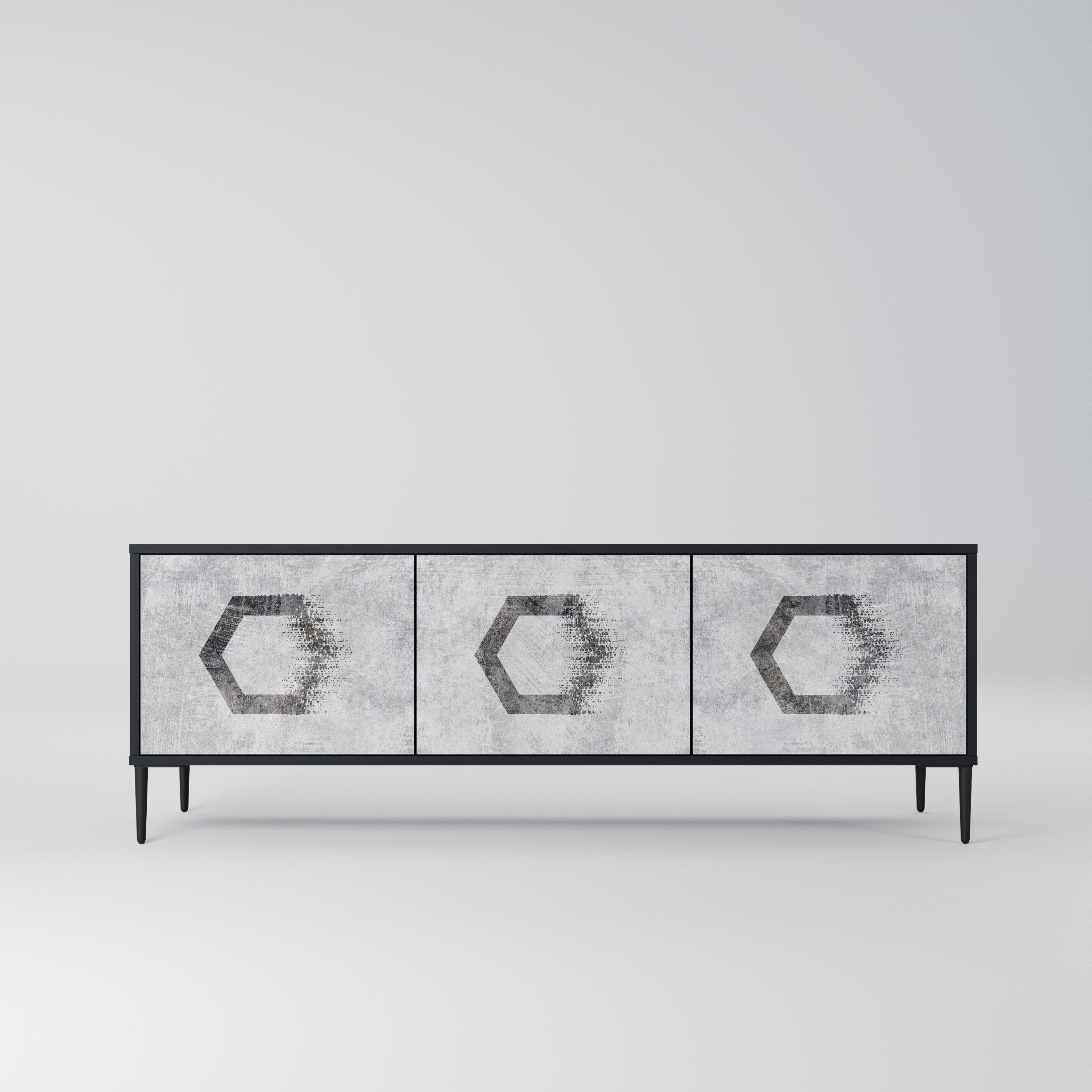 HEXAGONAL FIGURES TV-Lowboard mit 3 Türen in Schwarz