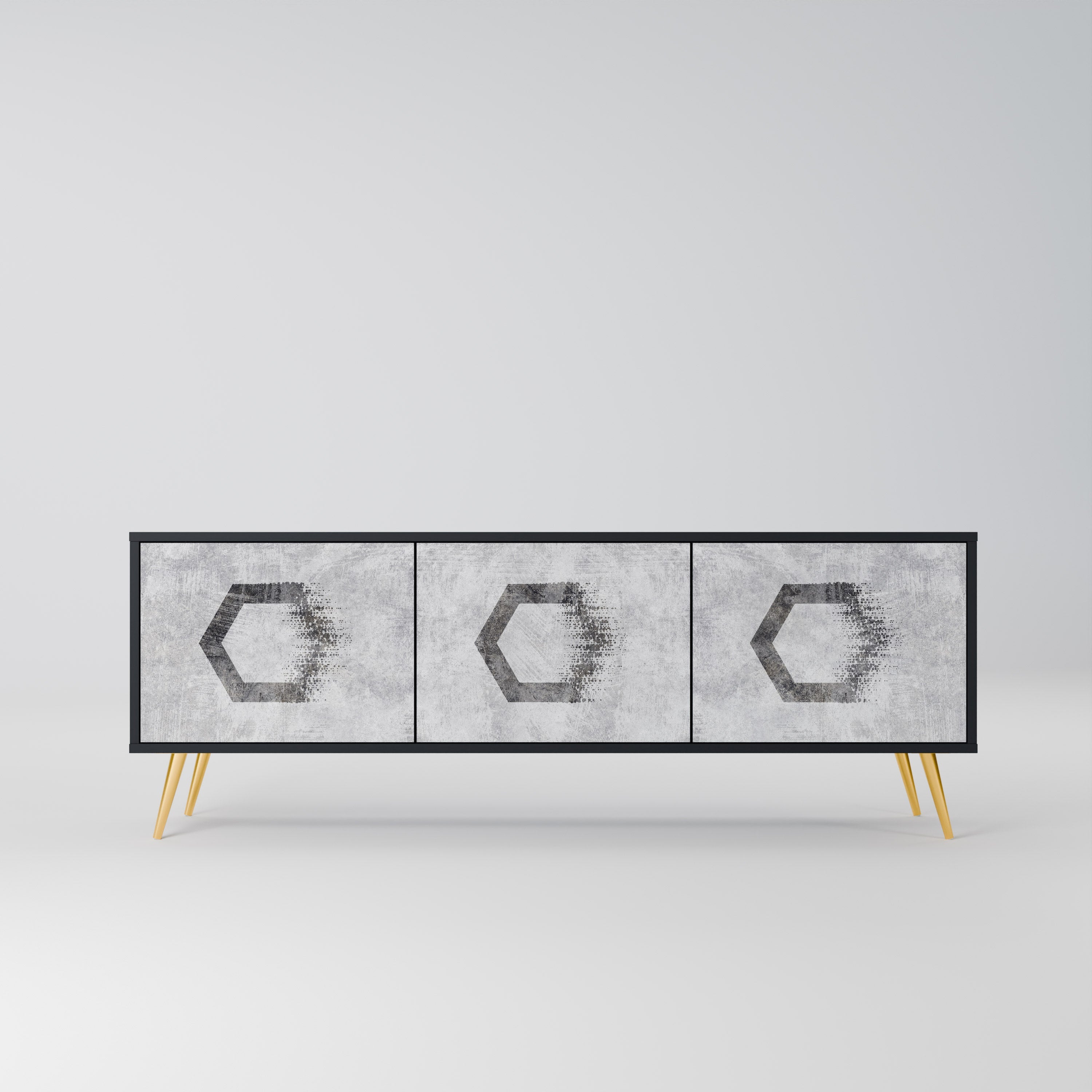 HEXAGONAL FIGURES TV-Lowboard mit 3 Türen in Schwarz