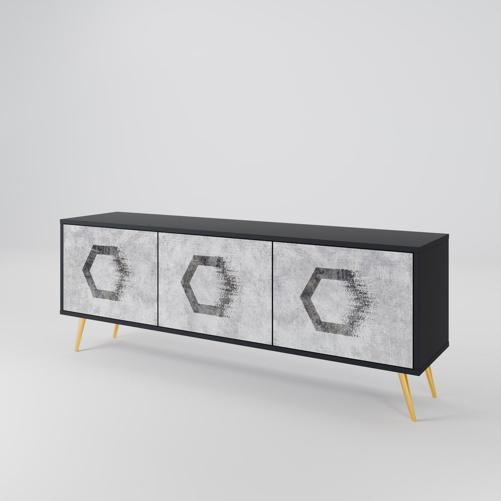 HEXAGONAL FIGURES TV-Lowboard mit 3 Türen in Schwarz