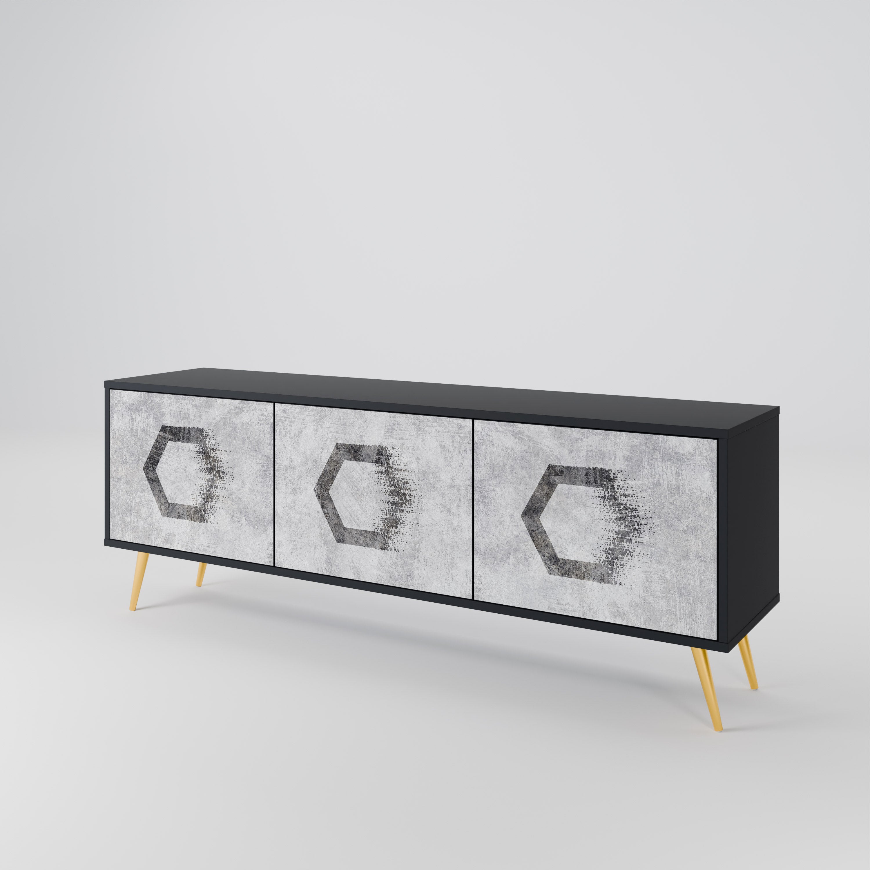 HEXAGONAL FIGURES TV-Lowboard mit 3 Türen in Schwarz